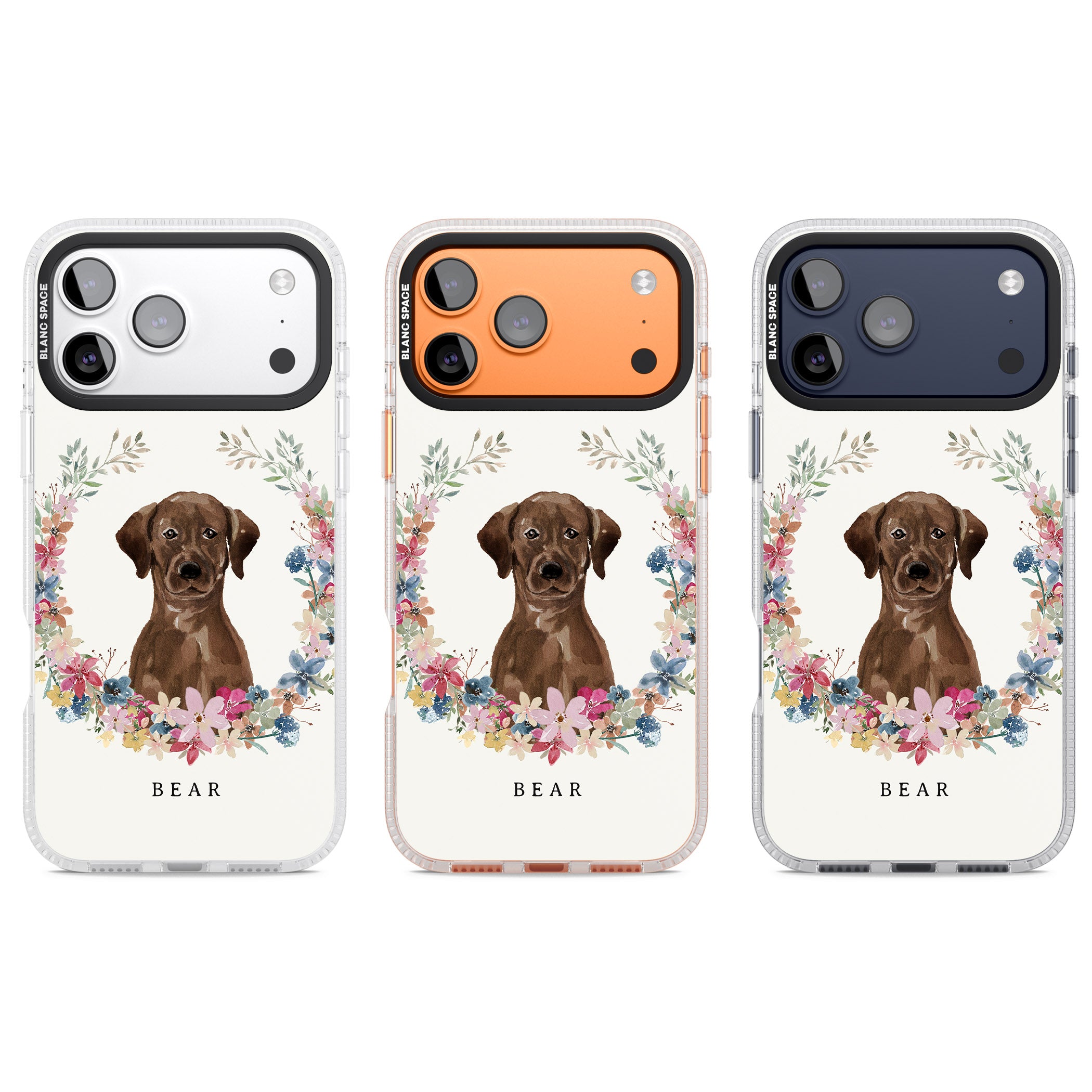 Personalised Chocolate Labrador Floral Portrait iPhone 17 Pro Impact Air Clear Phone Case APT Impact Protection