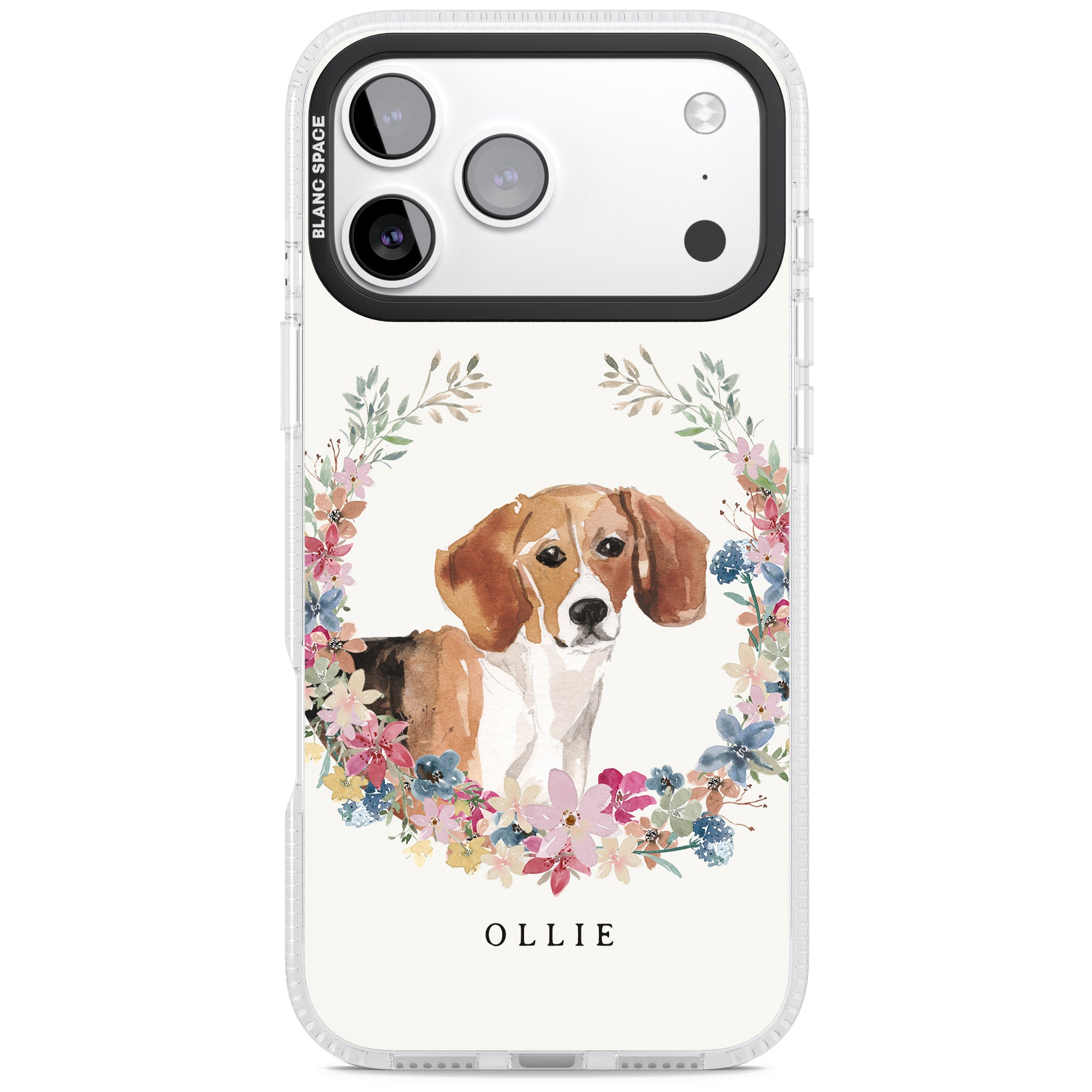 Personalised Beagle Floral Portrait iPhone 17 Pro Impact Air Clear Phone Case
