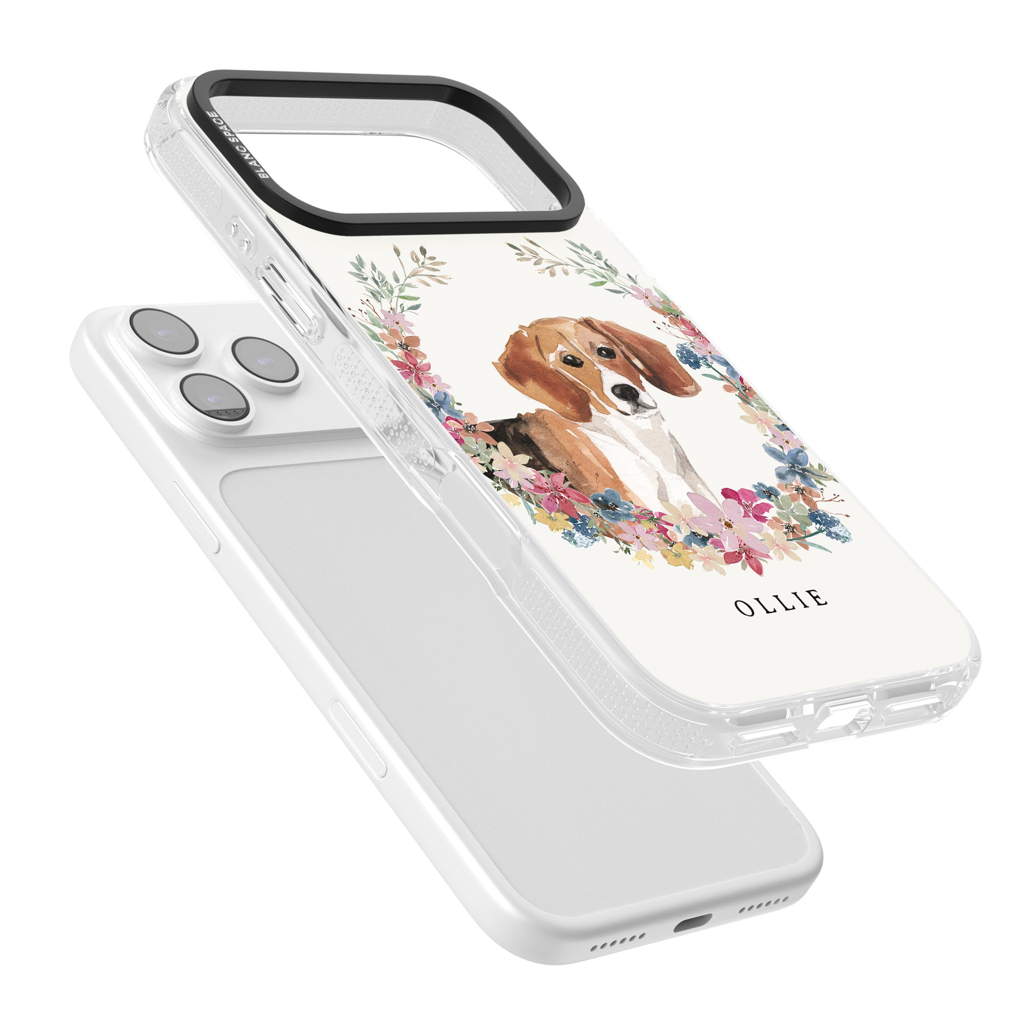 Personalised Beagle Floral Portrait iPhone 17 Pro Impact Air Clear Phone Case Colours