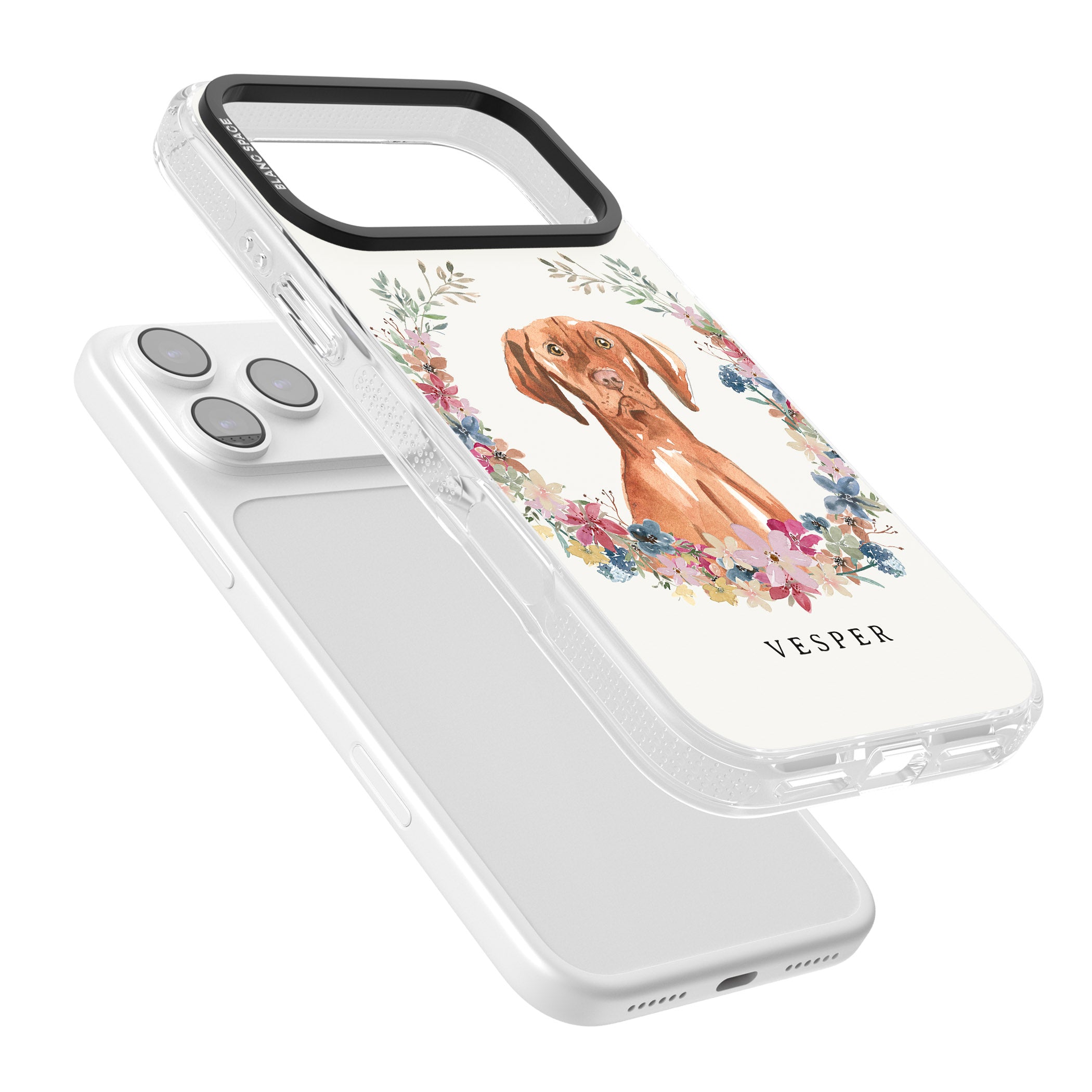 Personalised Hungarian Vizsla Floral Portrait iPhone 17 Pro Impact Air Clear Phone Case Colours