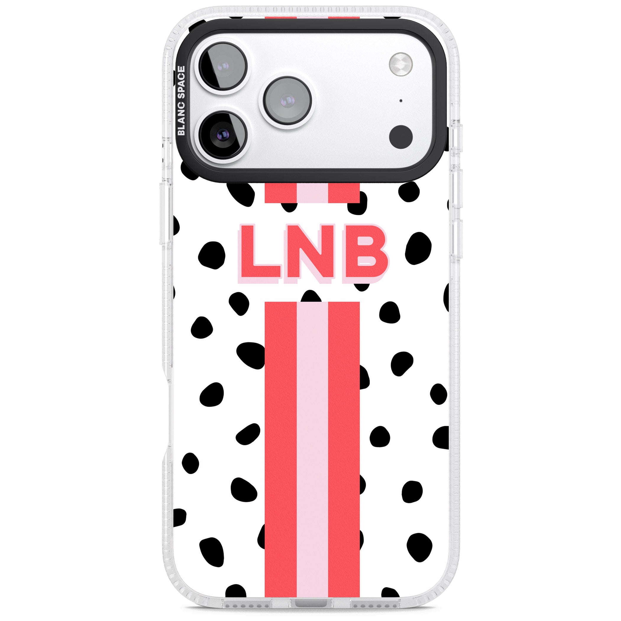 Personalised Polka & Pink Stripe iPhone 17 Pro Impact Air Clear Phone Case