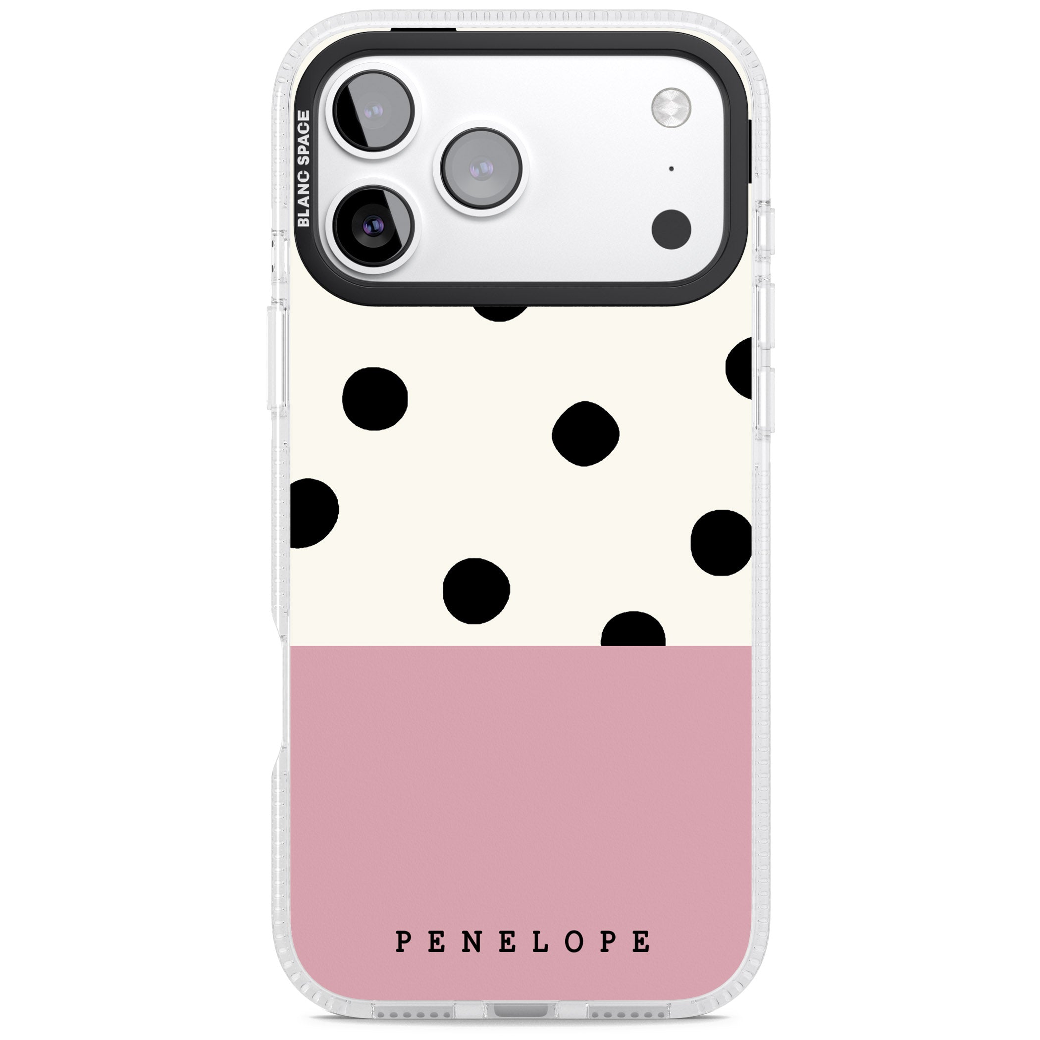 Personalised Pink Border Polka Dot iPhone 17 Pro Impact Air Clear Phone Case