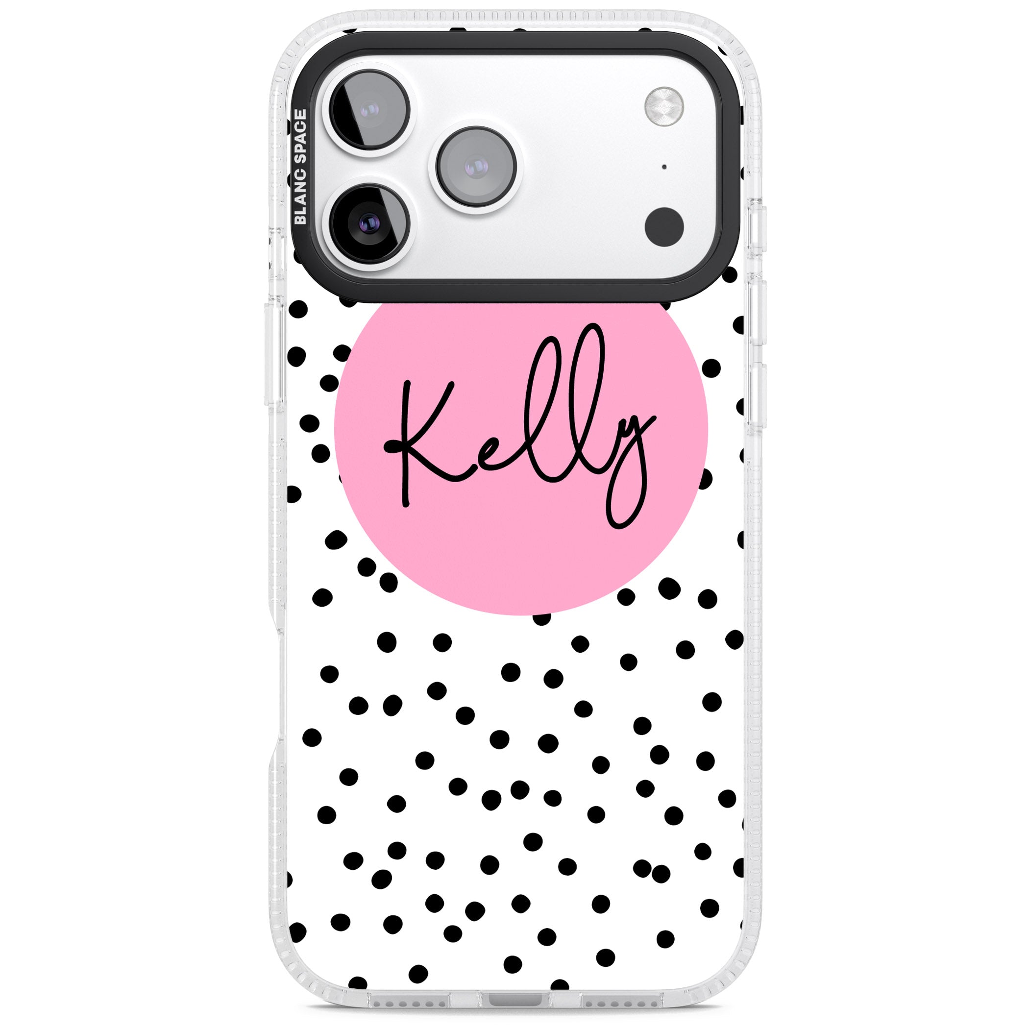 Personalised Pink Circle & Dots iPhone 17 Pro Impact Air Clear Phone Case