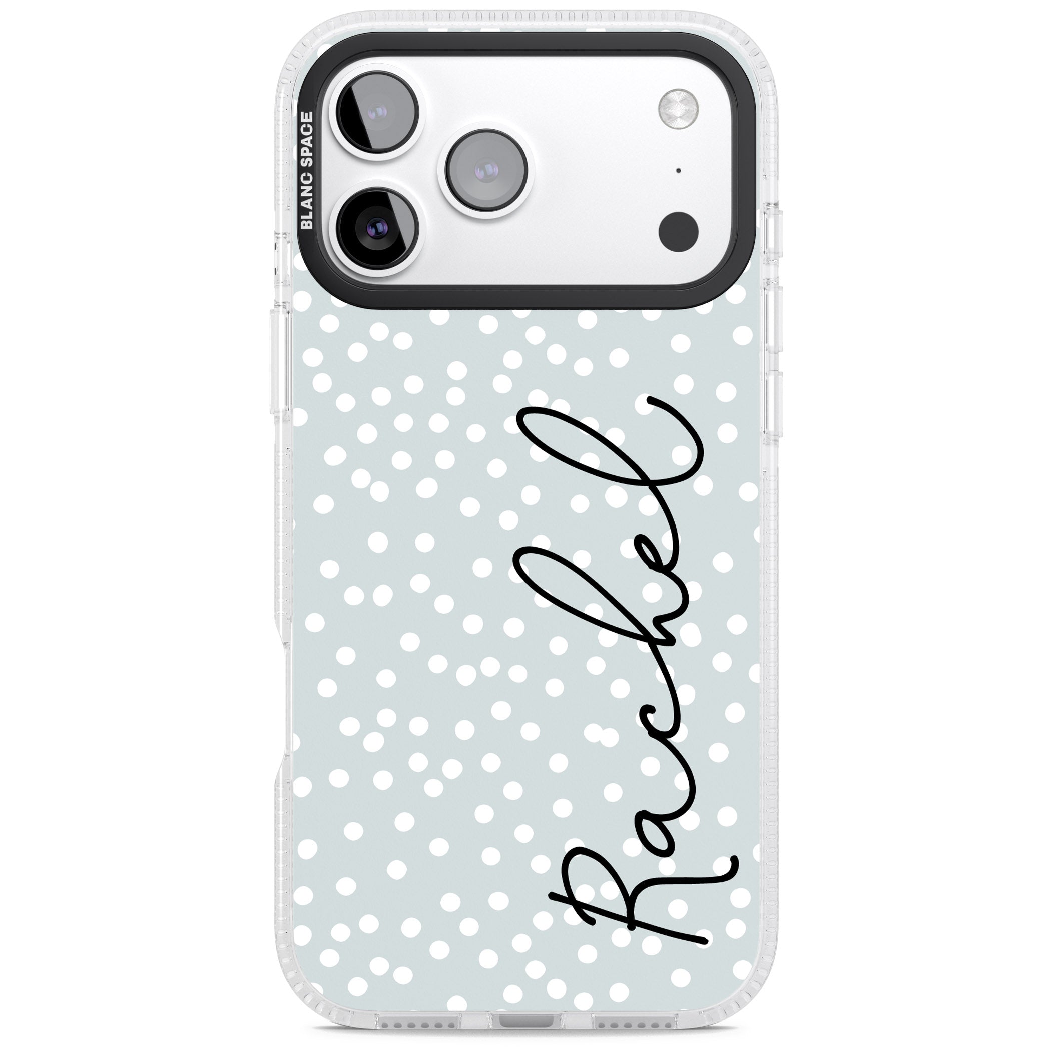 Personalised Vertical Cursive & Dots iPhone 17 Pro Impact Air Clear Phone Case