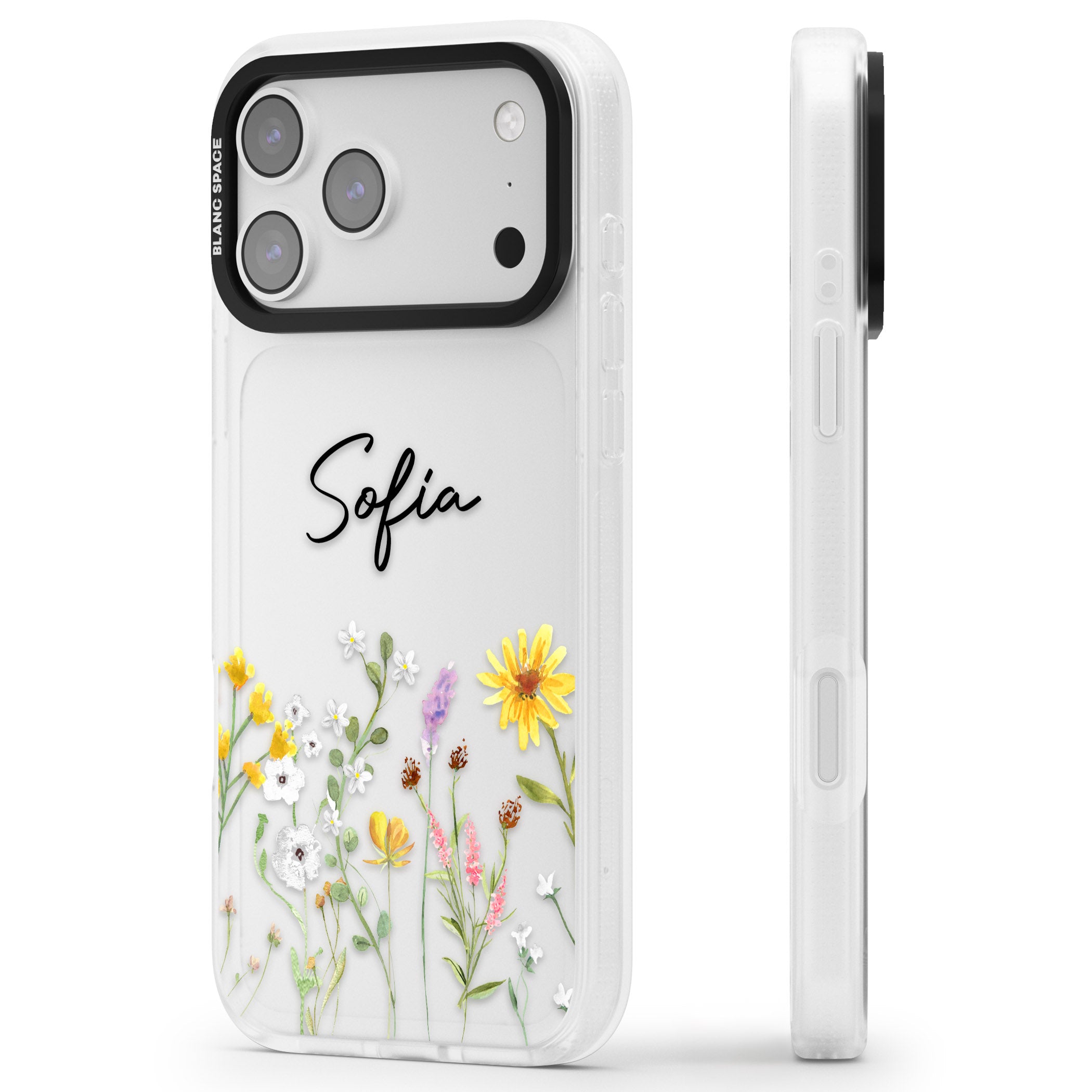 Personalised April Wildfowers iPhone 17 Pro Impact Air Clear Phone Case Side Profile