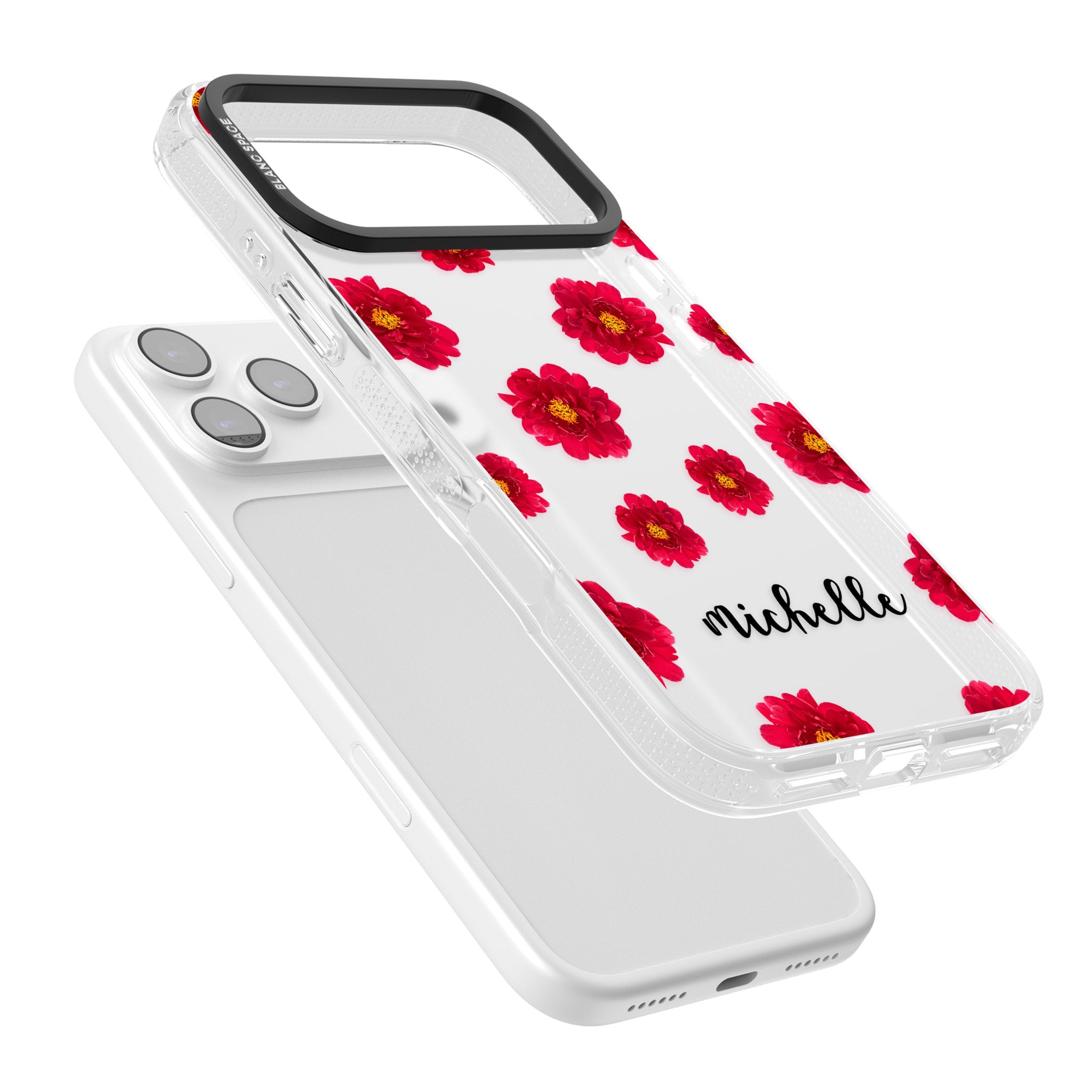 Personalised Red Peonies & Cursive iPhone 17 Pro Impact Air Clear Phone Case Colours