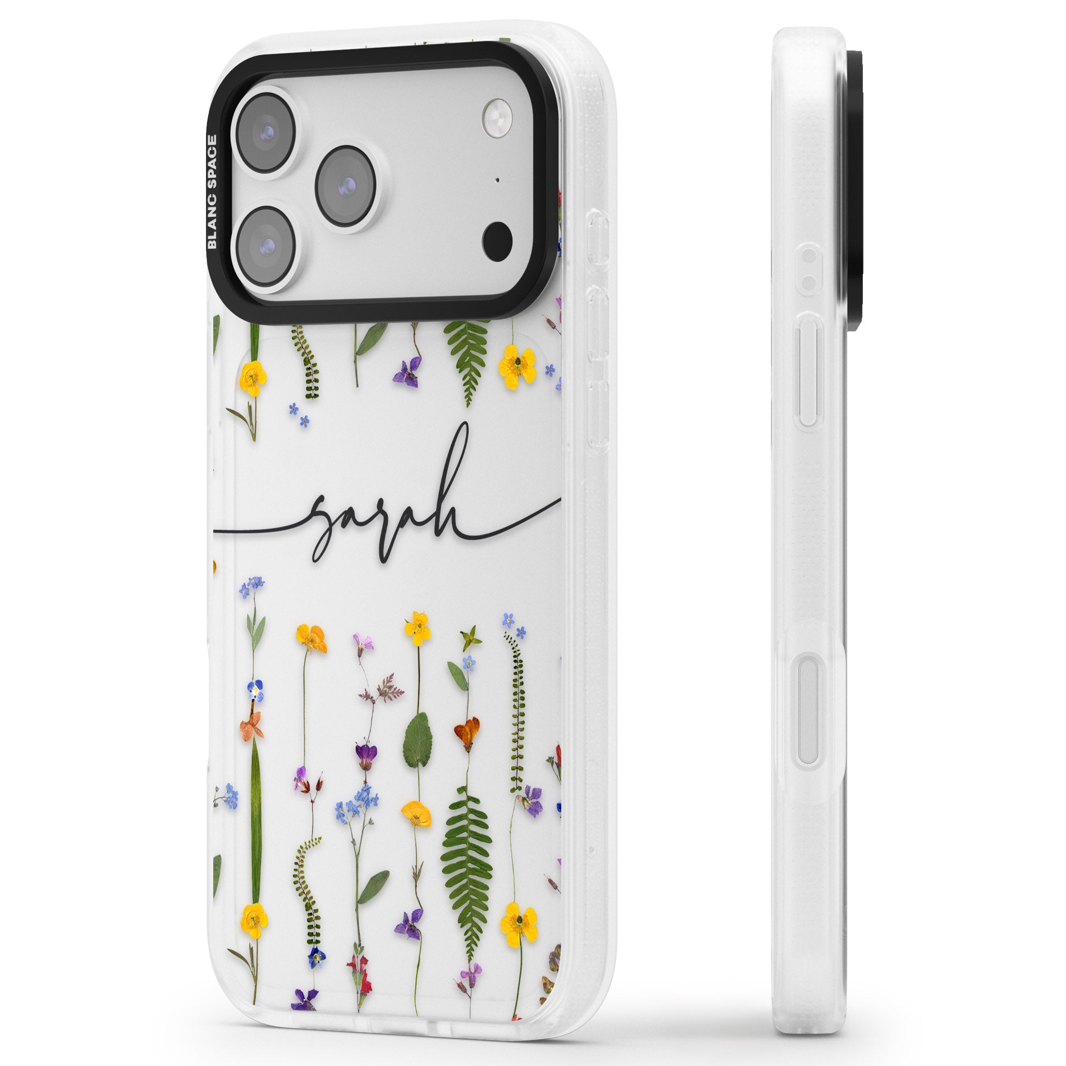 Personalised Wildflower Chain iPhone 17 Pro Impact Air Clear Phone Case Side Profile