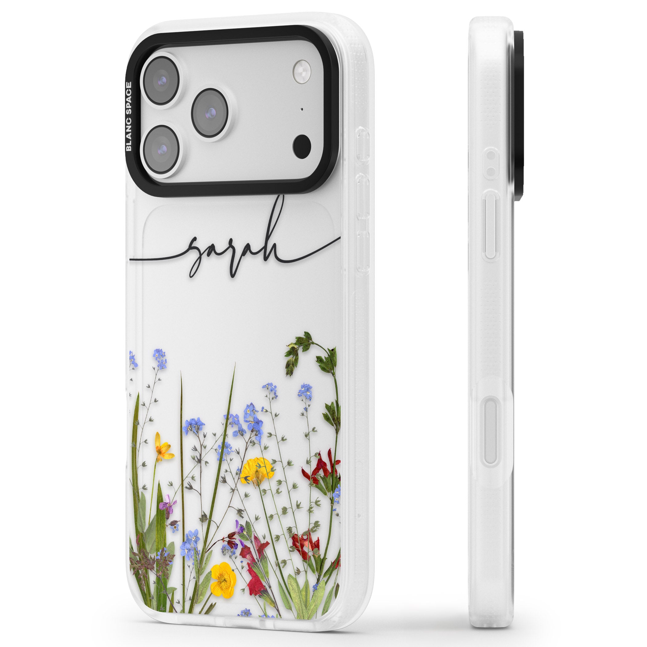 Personalised Wildflower Floral iPhone 17 Pro Impact Air Clear Phone Case Side Profile