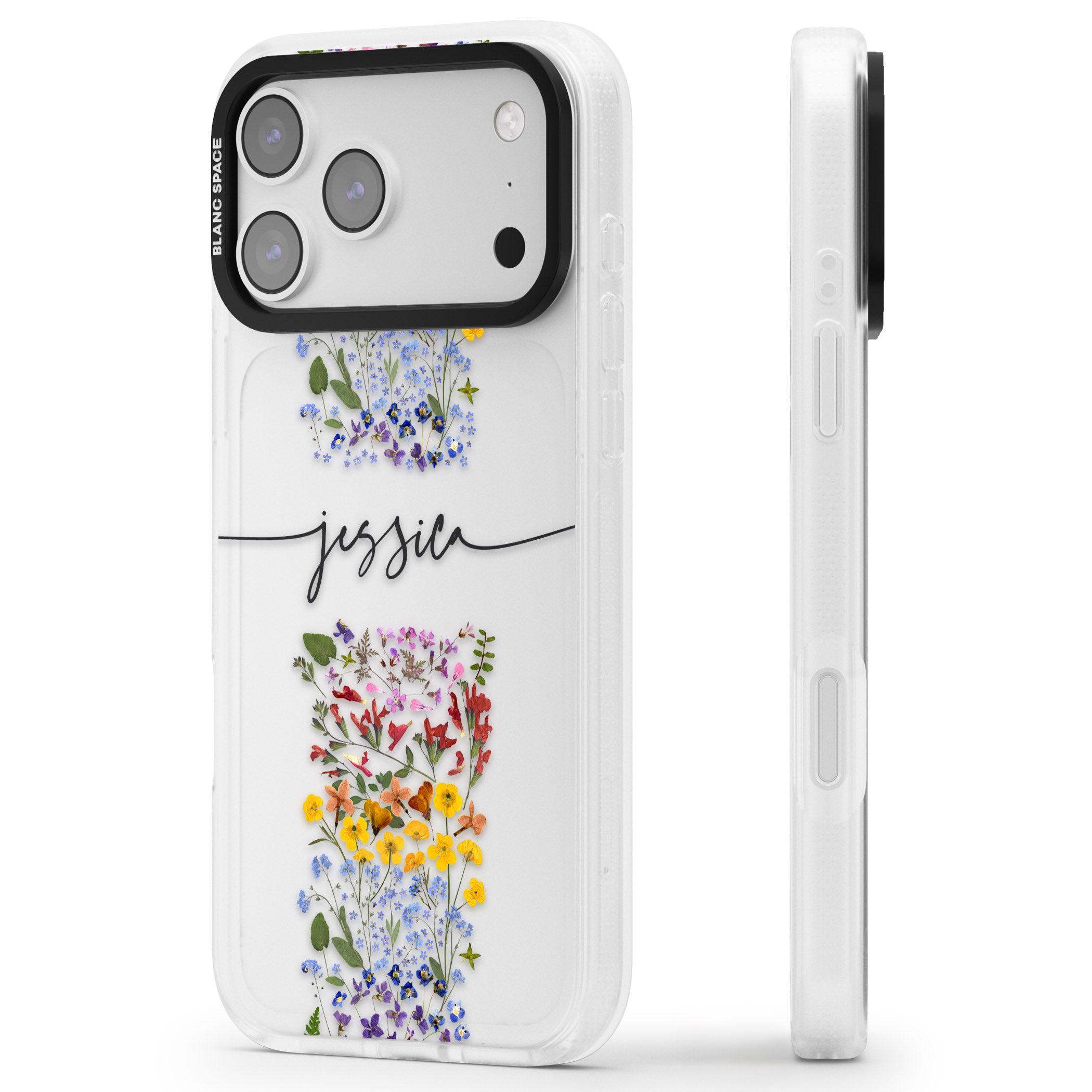 Personalised Wildflower Stripe iPhone 17 Pro Impact Air Clear Phone Case Side Profile