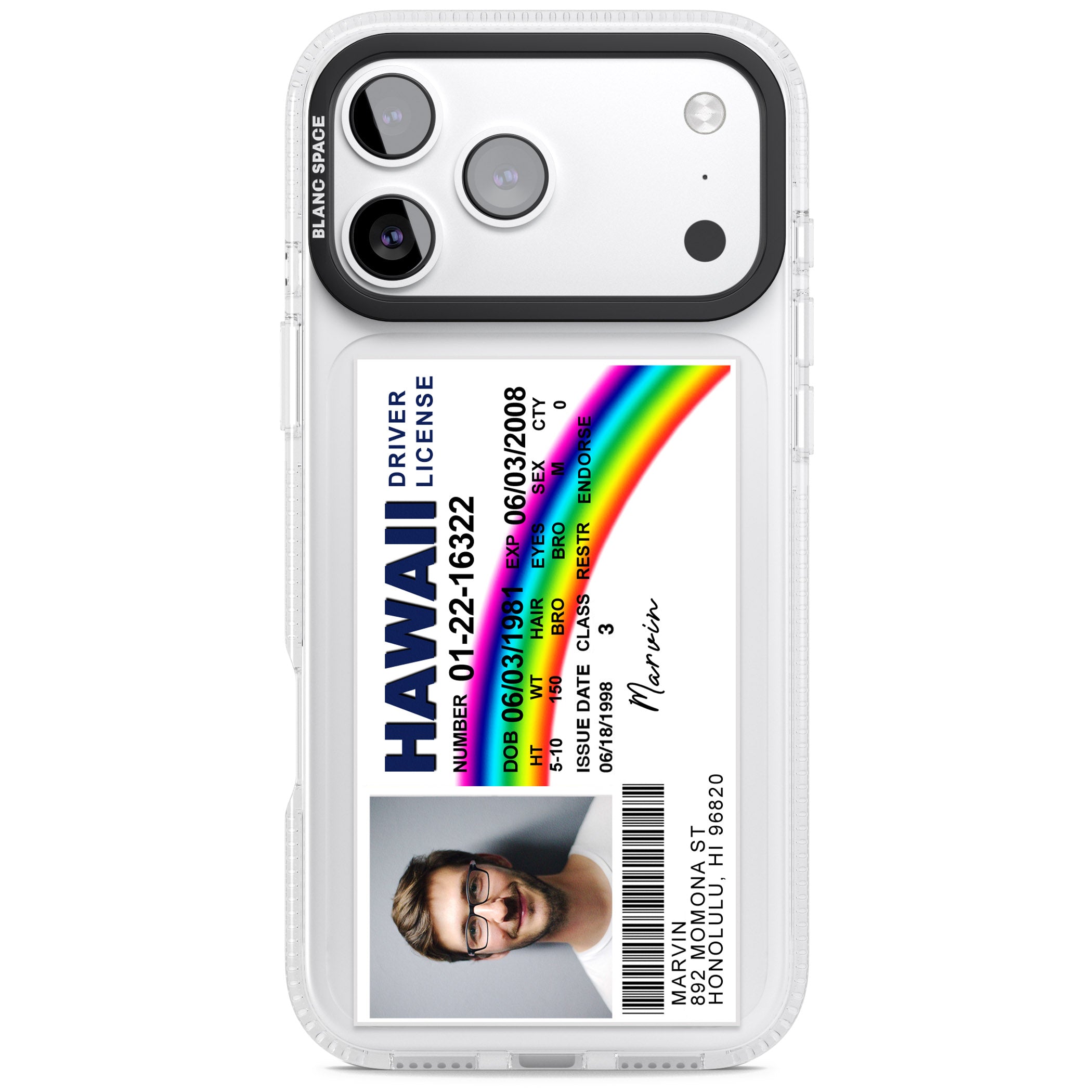 Personalised Hawaii Driving License iPhone 17 Pro Impact Air Clear Phone Case