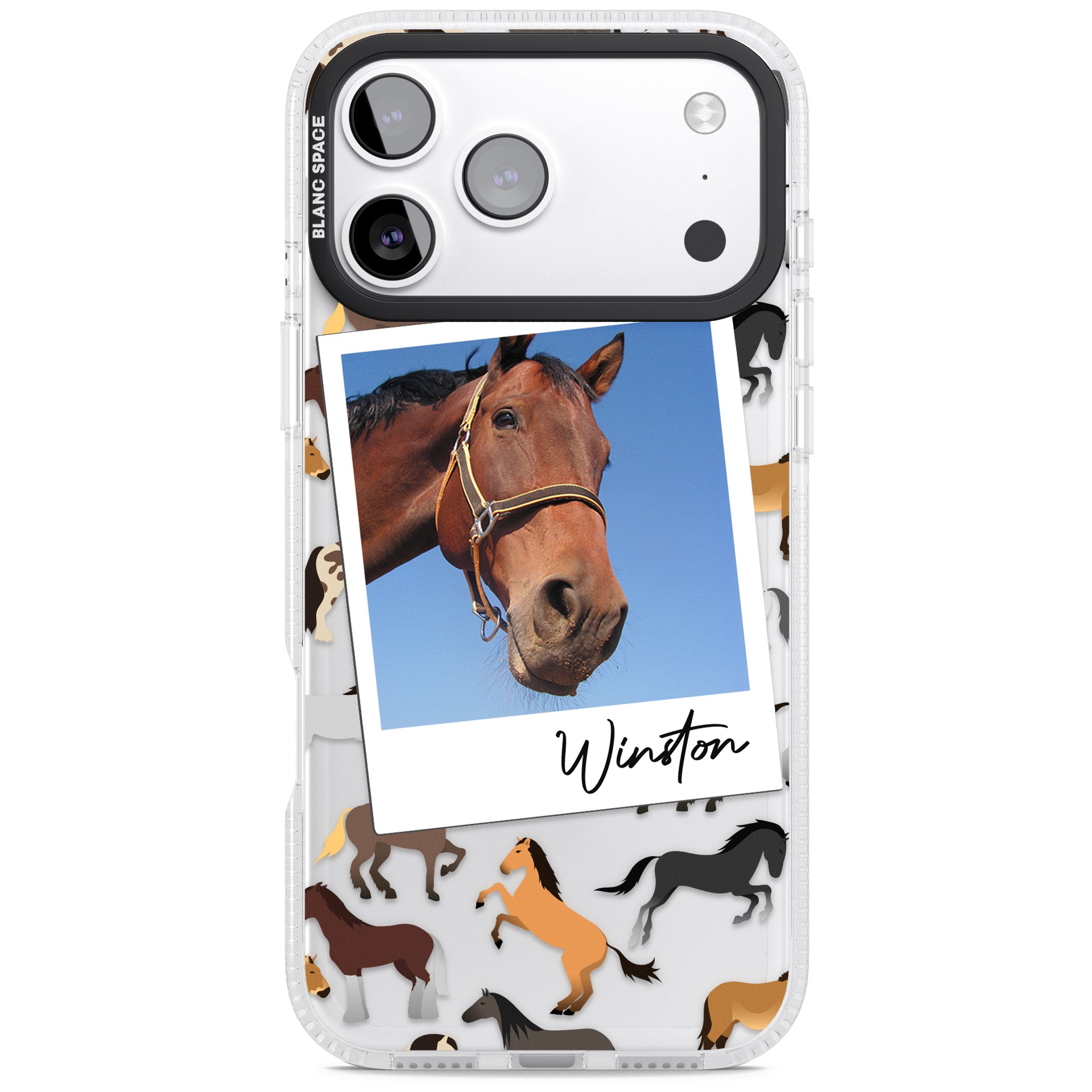 Personalised Horse Polaroid iPhone 17 Pro Impact Air Clear Phone Case