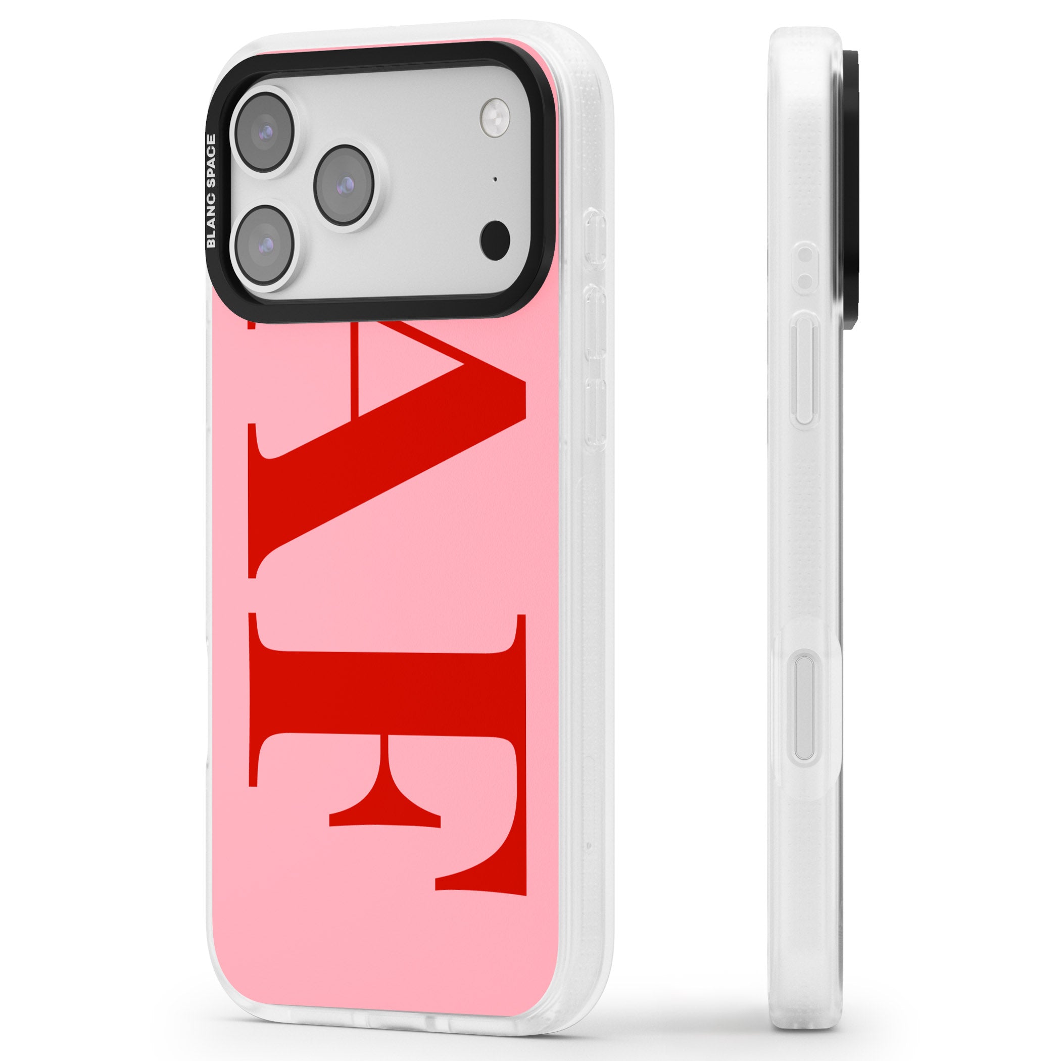 Personalised Red & Pink Letters iPhone 17 Pro Impact Air Clear Phone Case Side Profile
