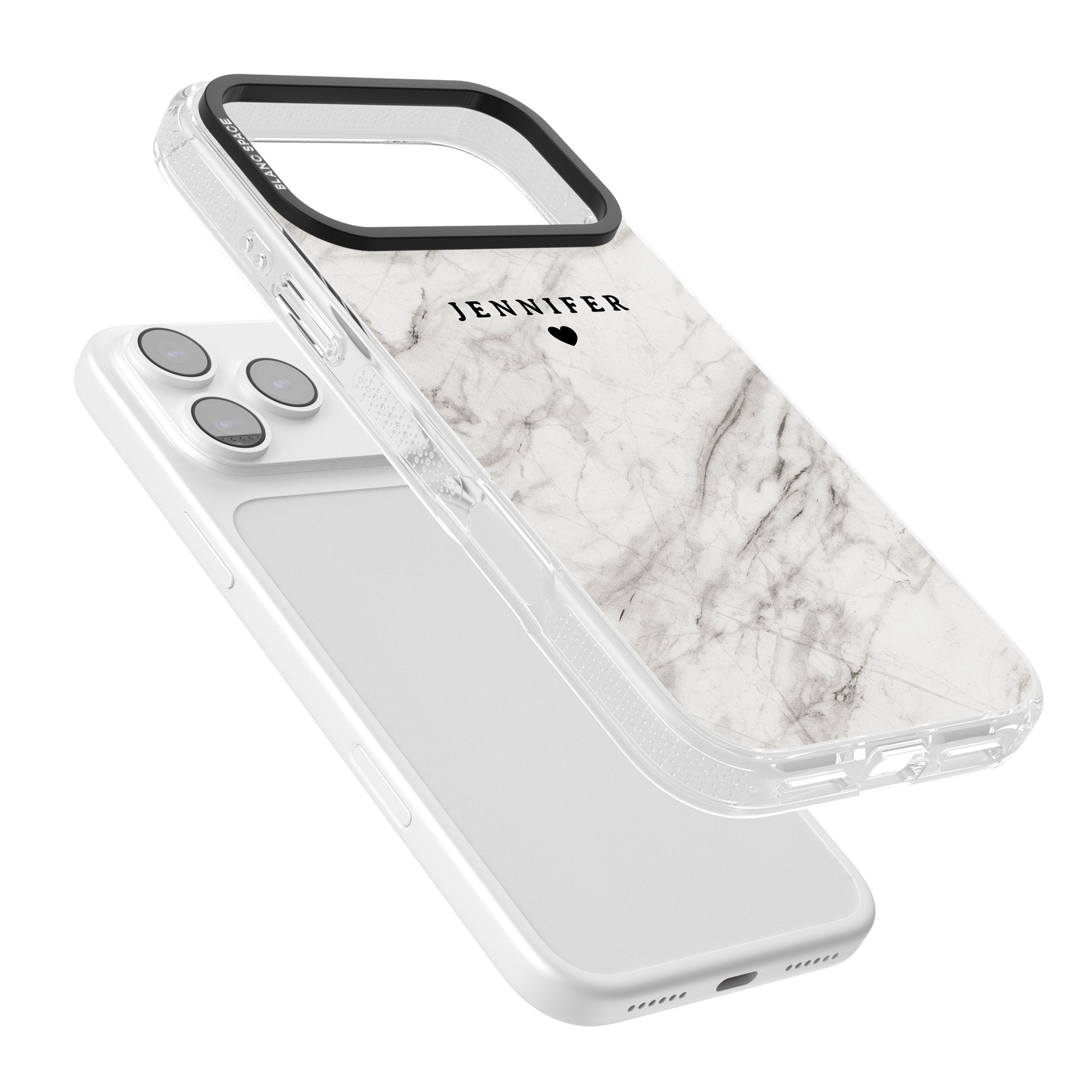 Personalised Light Grey Marble iPhone 17 Pro Impact Air Clear Phone Case Colours