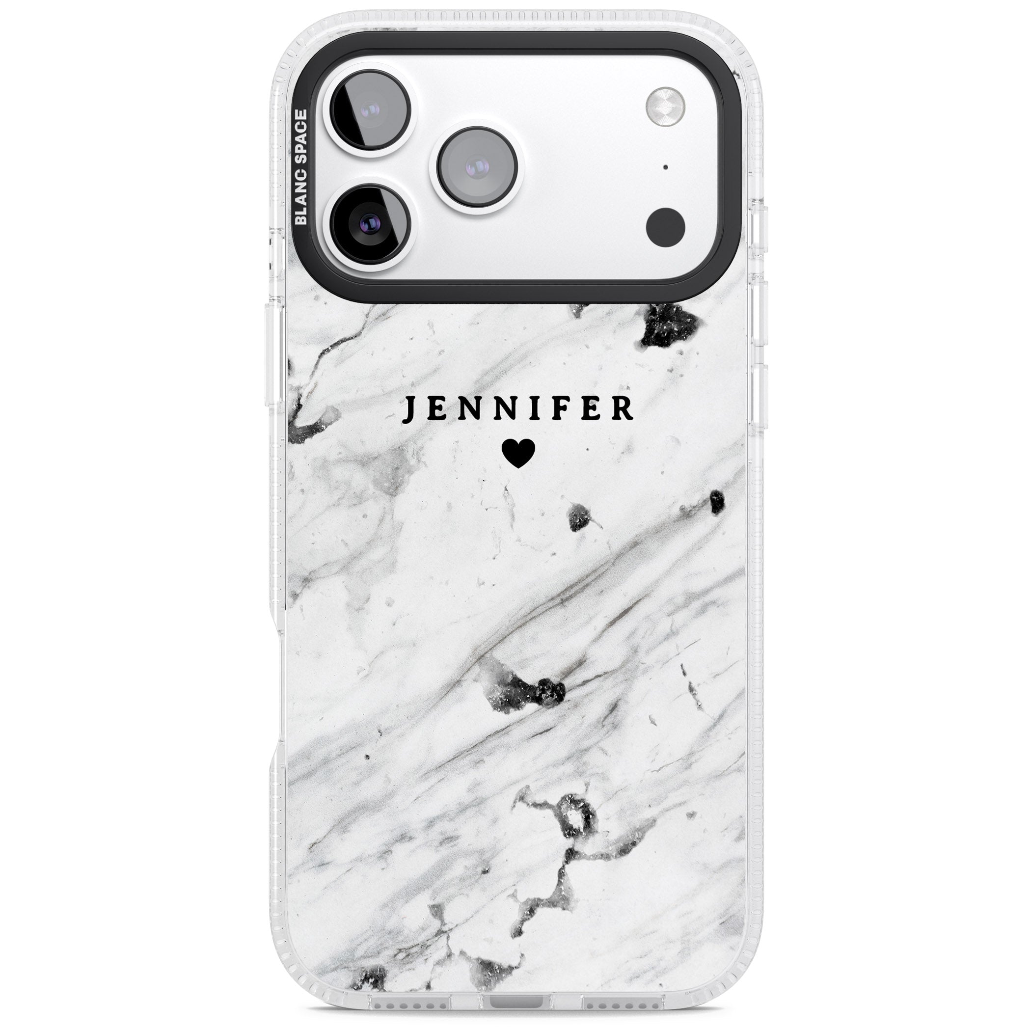 Personalised Marble Heart iPhone 17 Pro Impact Air Clear Phone Case