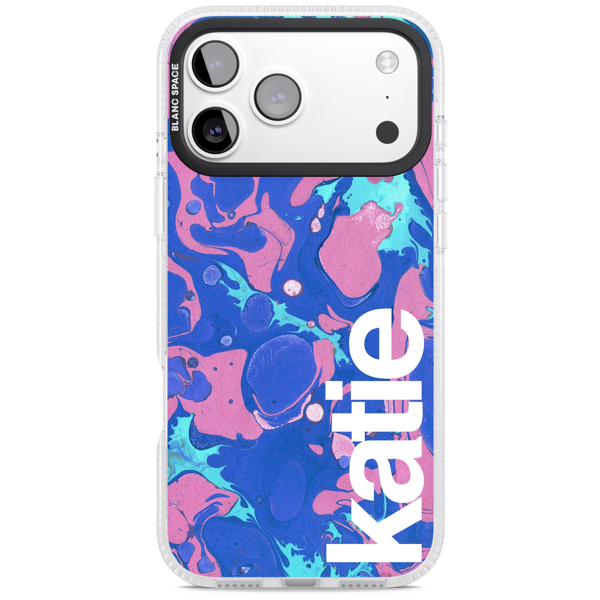 Personalised Navy & Turquoise Marbled iPhone 17 Pro Impact Air Clear Phone Case