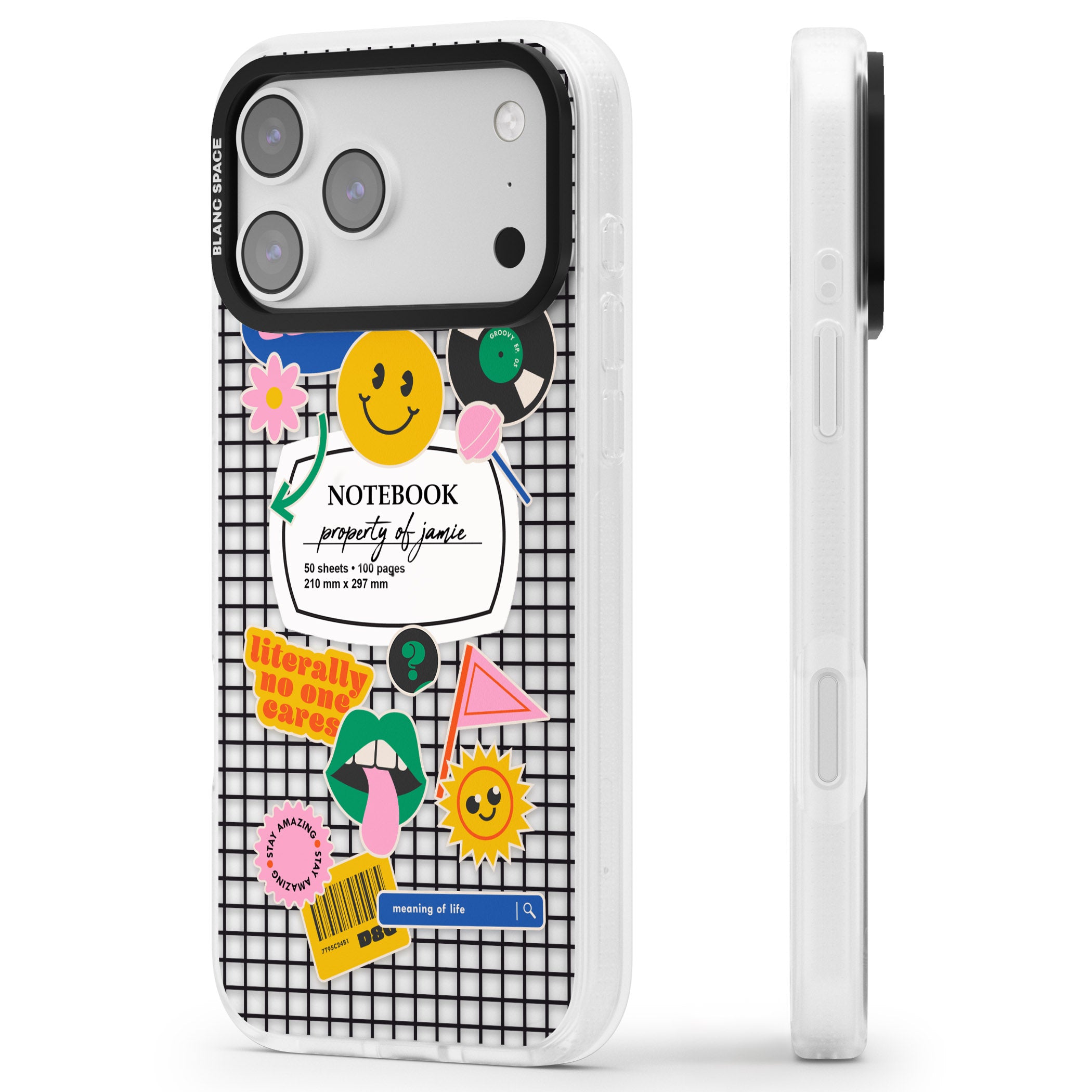 Personalised Sticker Mix Grid iPhone 17 Pro Impact Air Clear Phone Case Side Profile