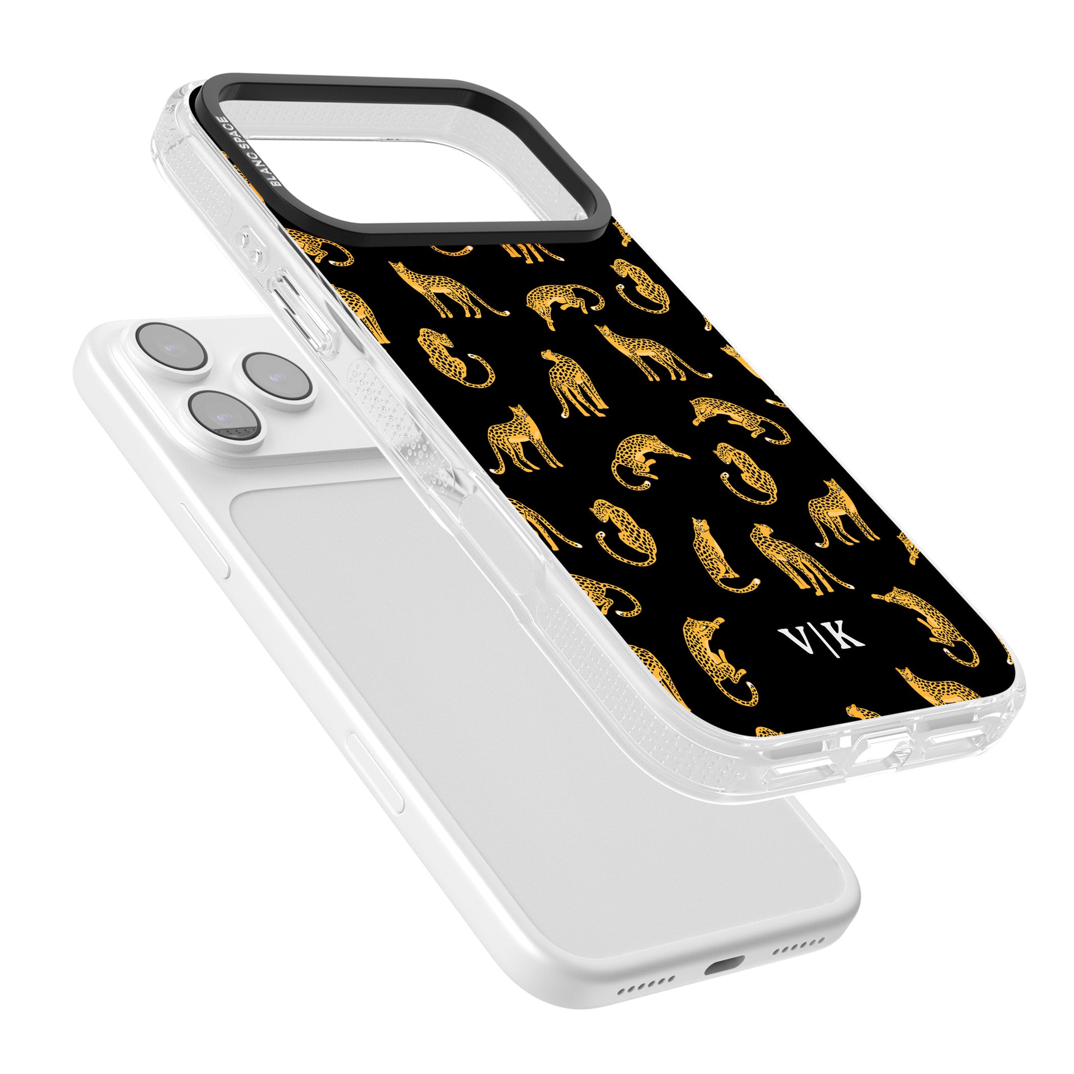 Personalised Gold Cheetah Pattern iPhone 17 Pro Impact Air Clear Phone Case Colours