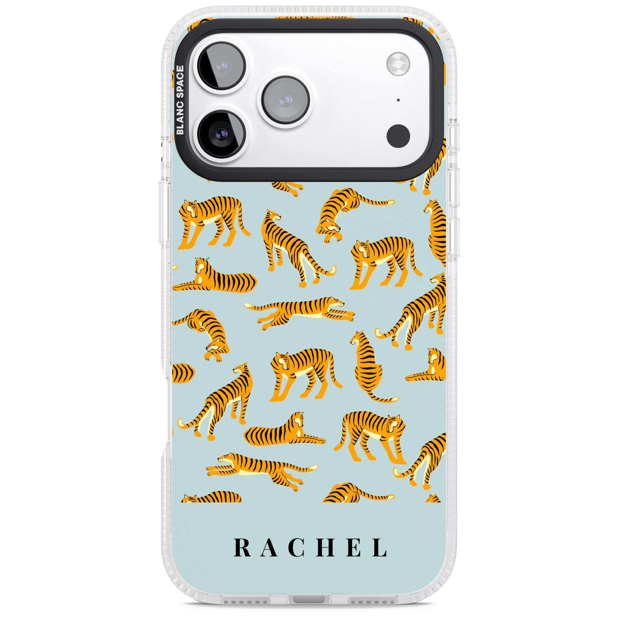 Personalised Turquoise Tiger Pattern iPhone 17 Pro Impact Air Clear Phone Case
