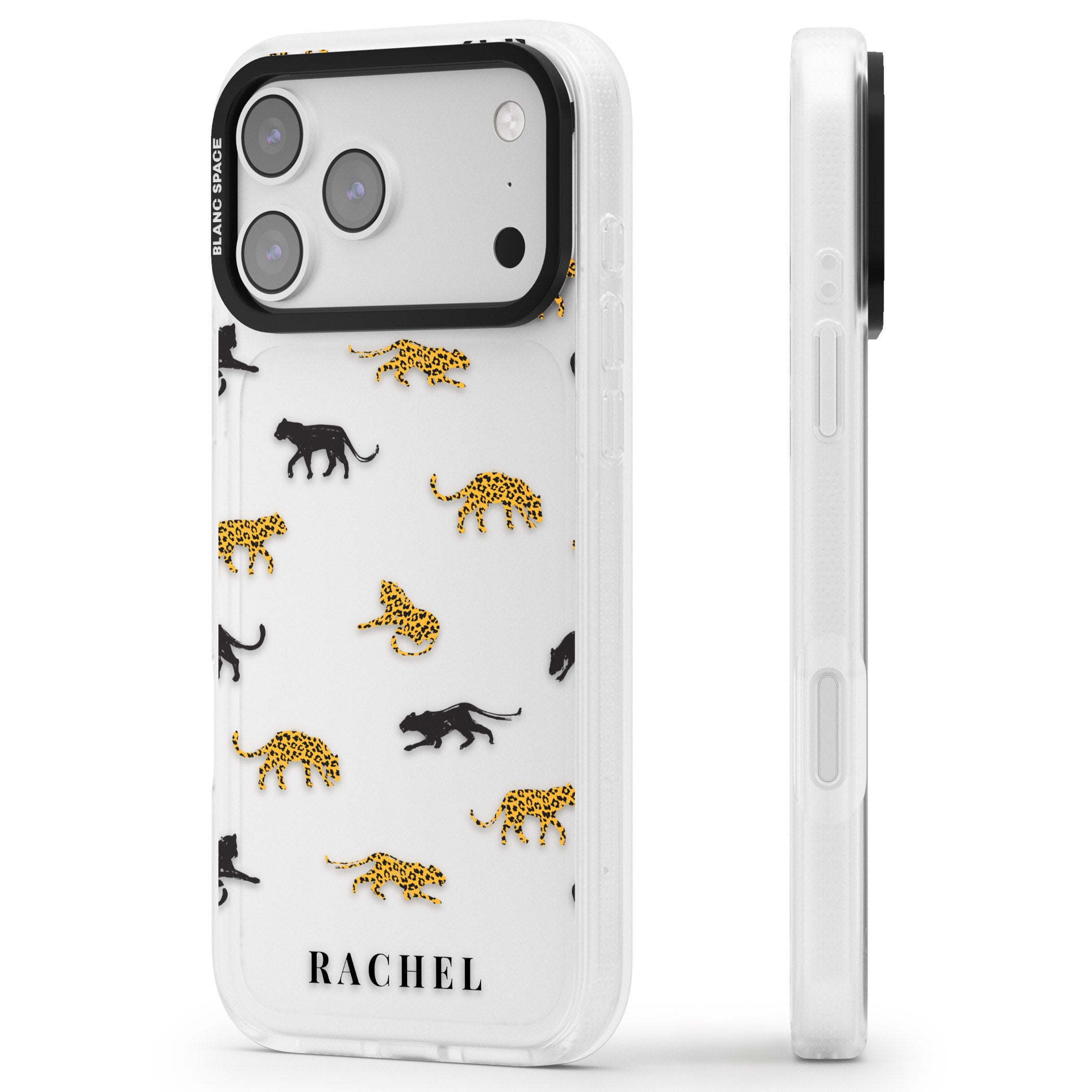 Personalised Jaguar Pattern iPhone 17 Pro Impact Air Clear Phone Case Side Profile