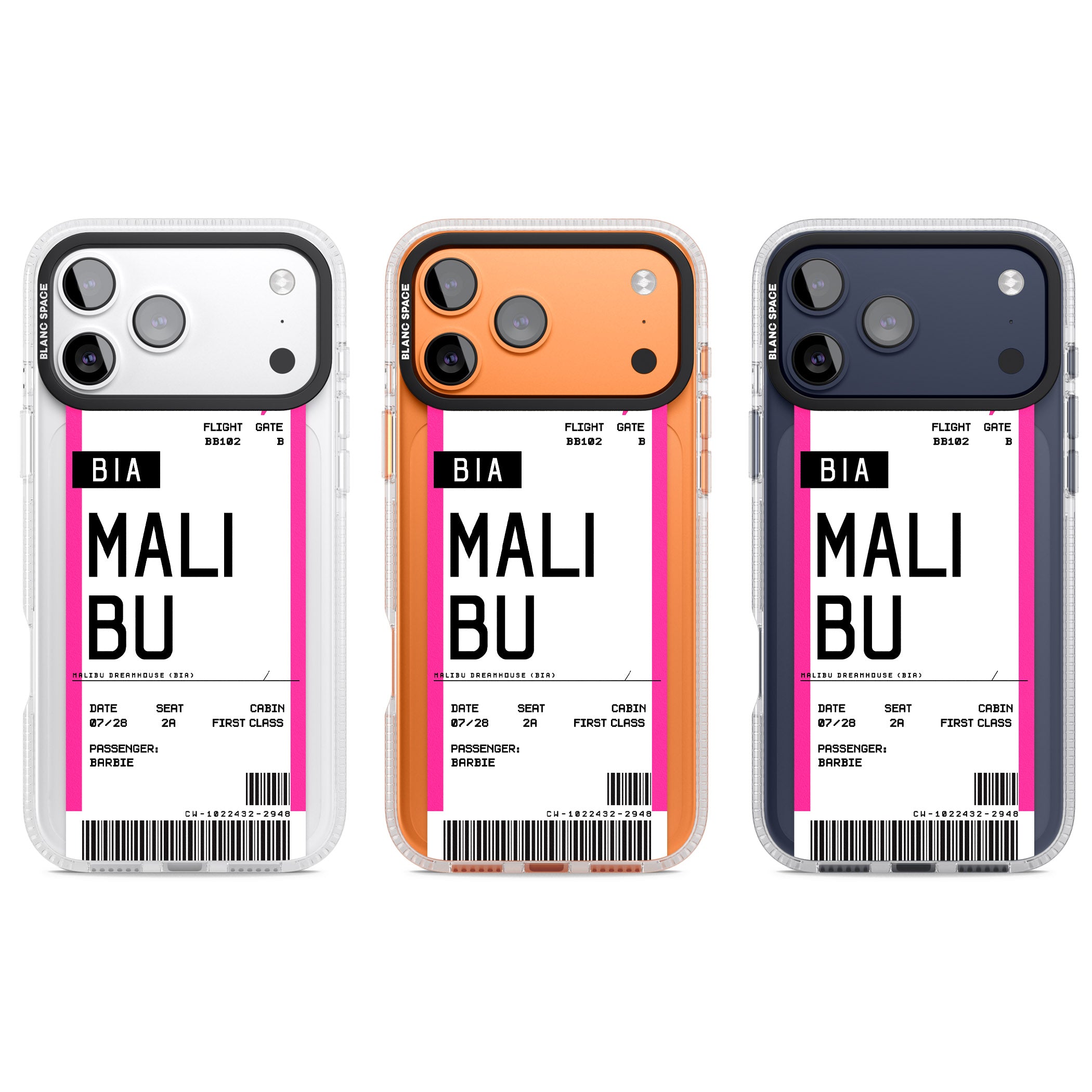 Personalised Pink Malibu Boarding Pass iPhone 17 Pro Impact Air Clear Phone Case APT Impact Protection