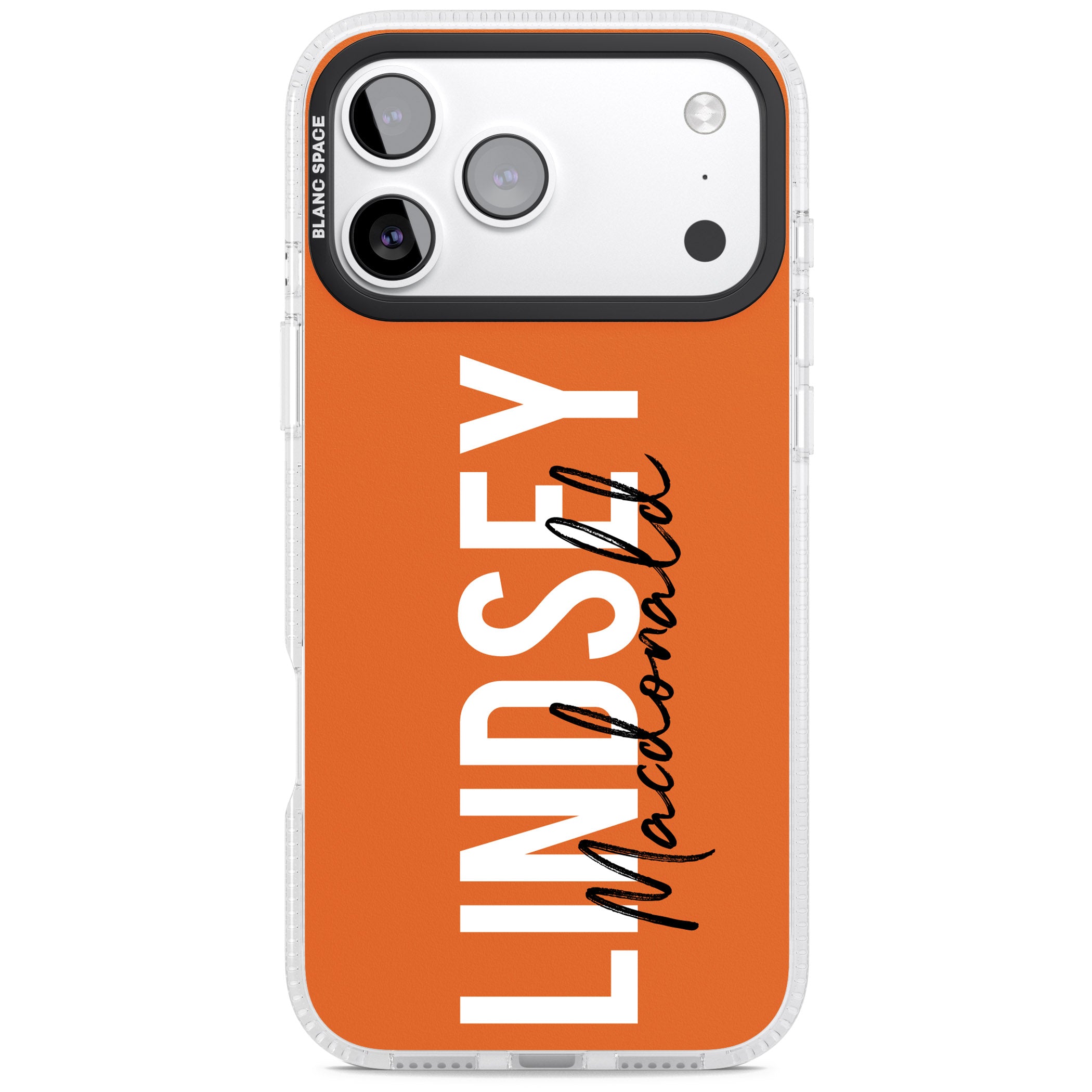 Personalised Bold Name: Orange iPhone 17 Pro Impact Air Clear Phone Case