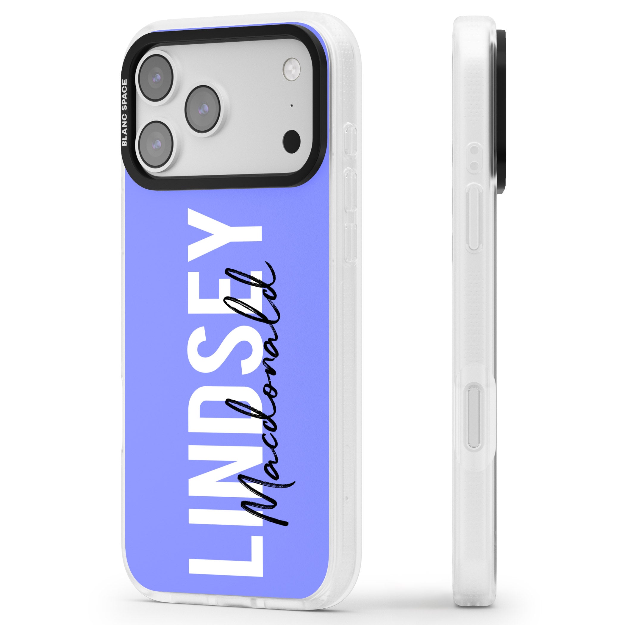 Personalised Bold Name: Purple iPhone 17 Pro Impact Air Clear Phone Case Side Profile