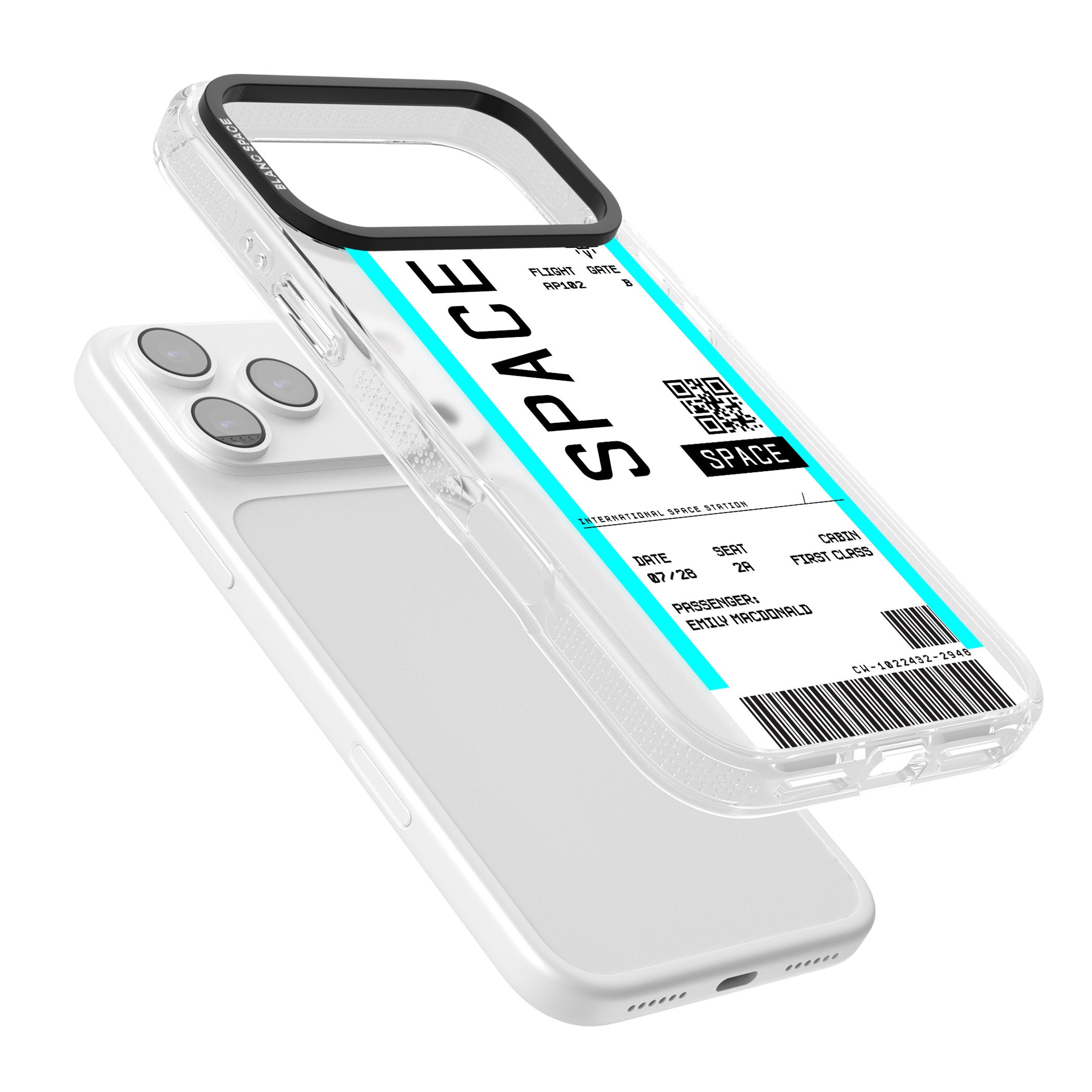 Personalised Space Travel Ticket iPhone 17 Pro Impact Air Clear Phone Case Colours