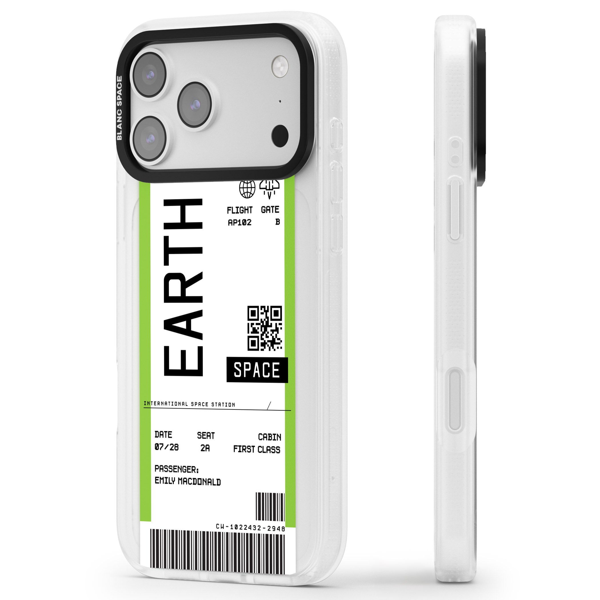 Personalised Earth Travel Ticket iPhone 17 Pro Impact Air Clear Phone Case Side Profile