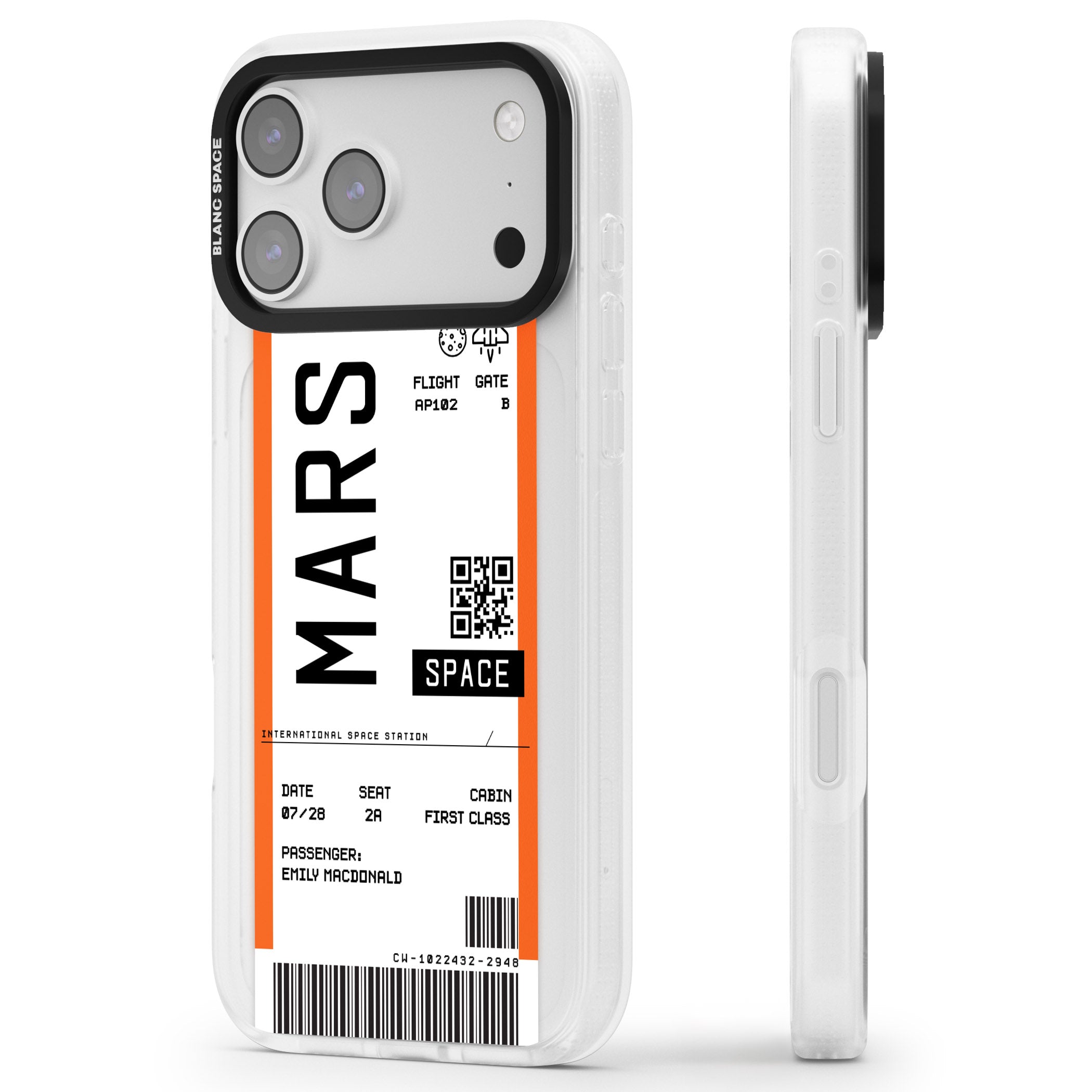 Personalised Mars Travel Ticket iPhone 17 Pro Impact Air Clear Phone Case Side Profile