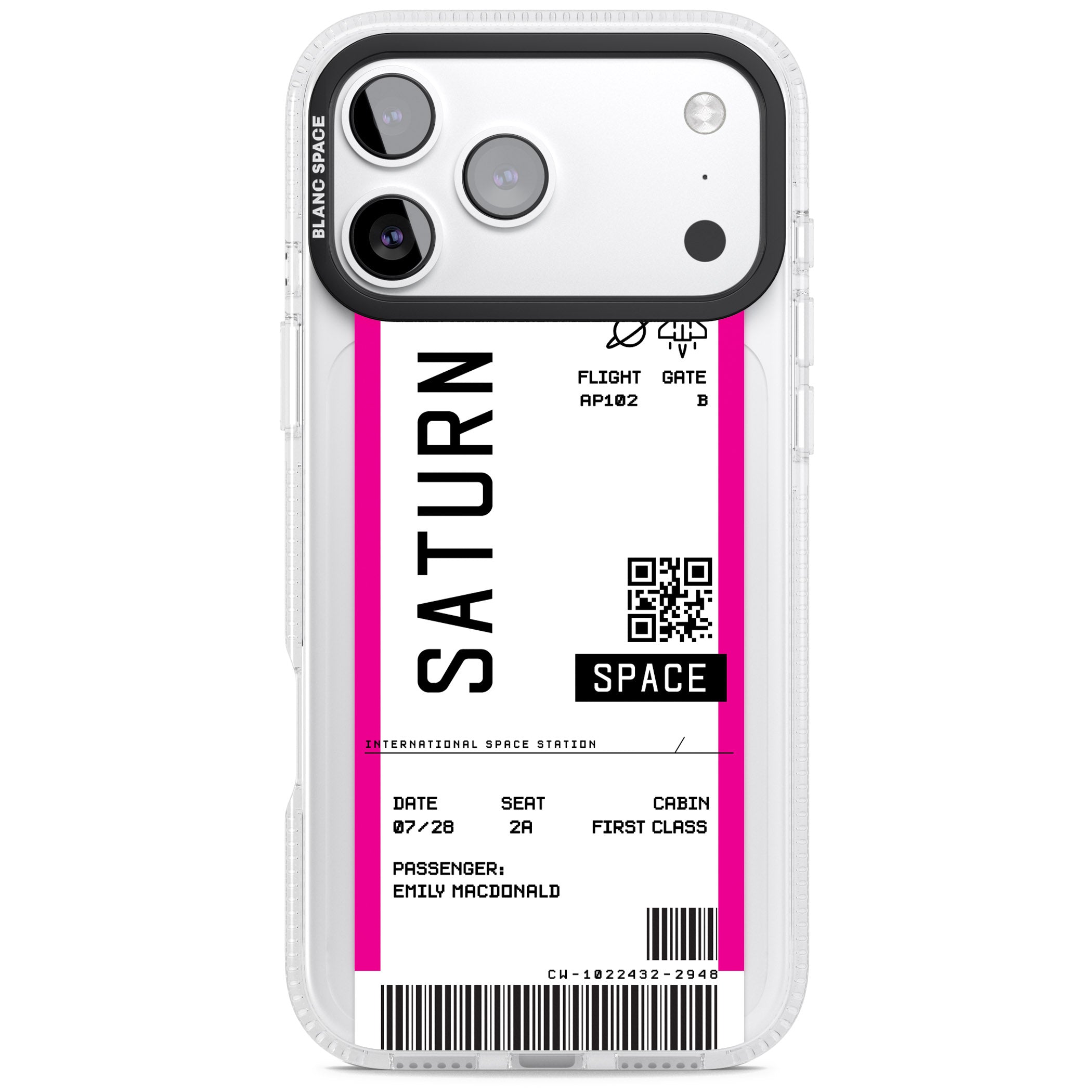 Personalised Saturn Travel Ticket iPhone 17 Pro Impact Air Clear Phone Case