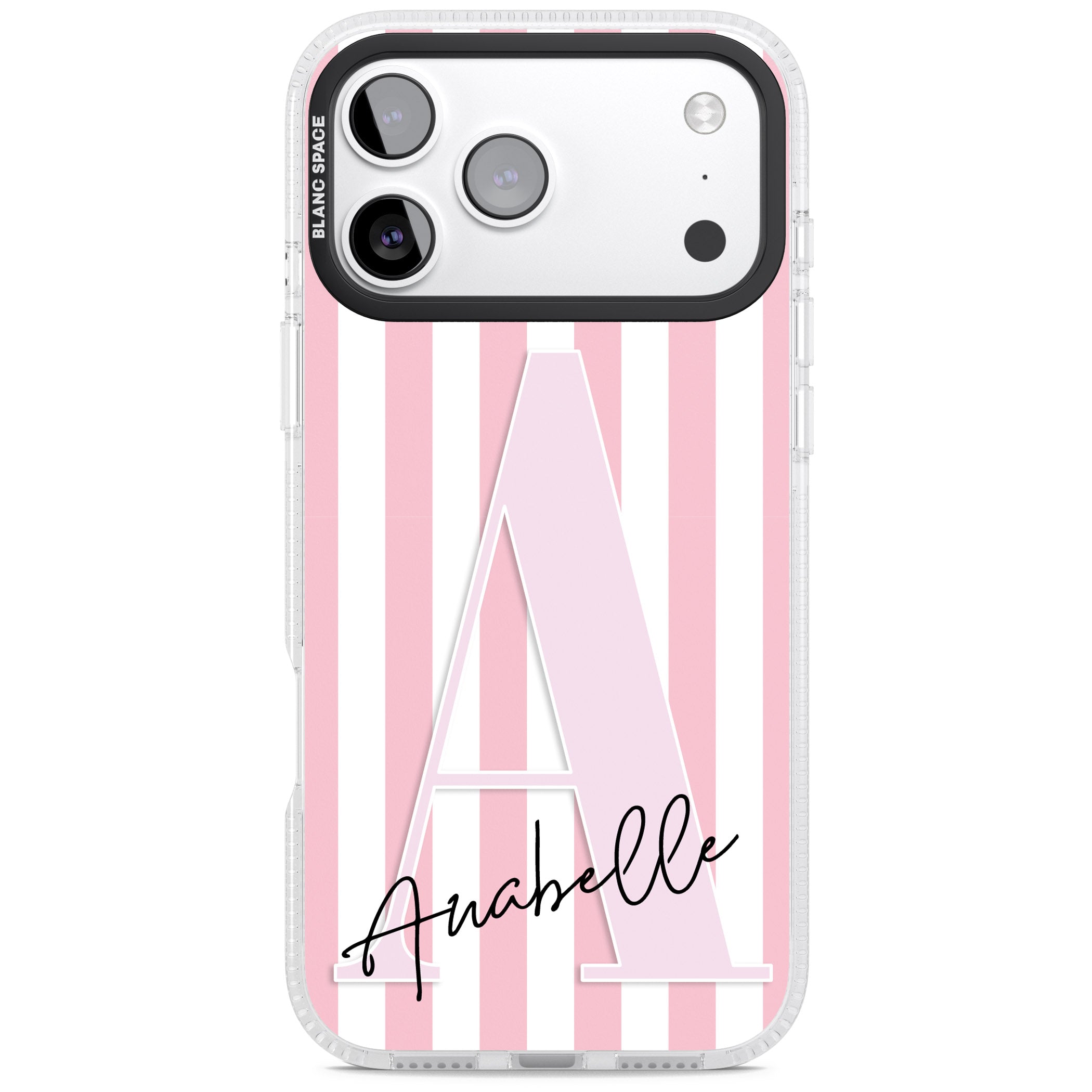 Personalised Pink Stripes & Monogram iPhone 17 Pro Impact Air Clear Phone Case