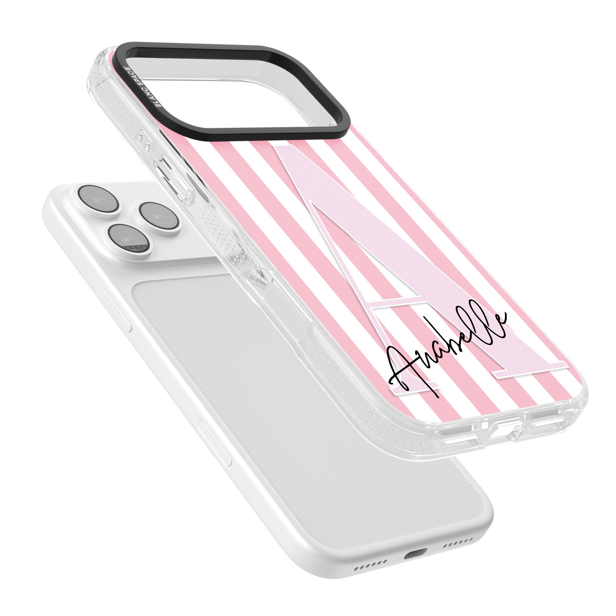 Personalised Pink Stripes & Monogram iPhone 17 Pro Impact Air Clear Phone Case Colours