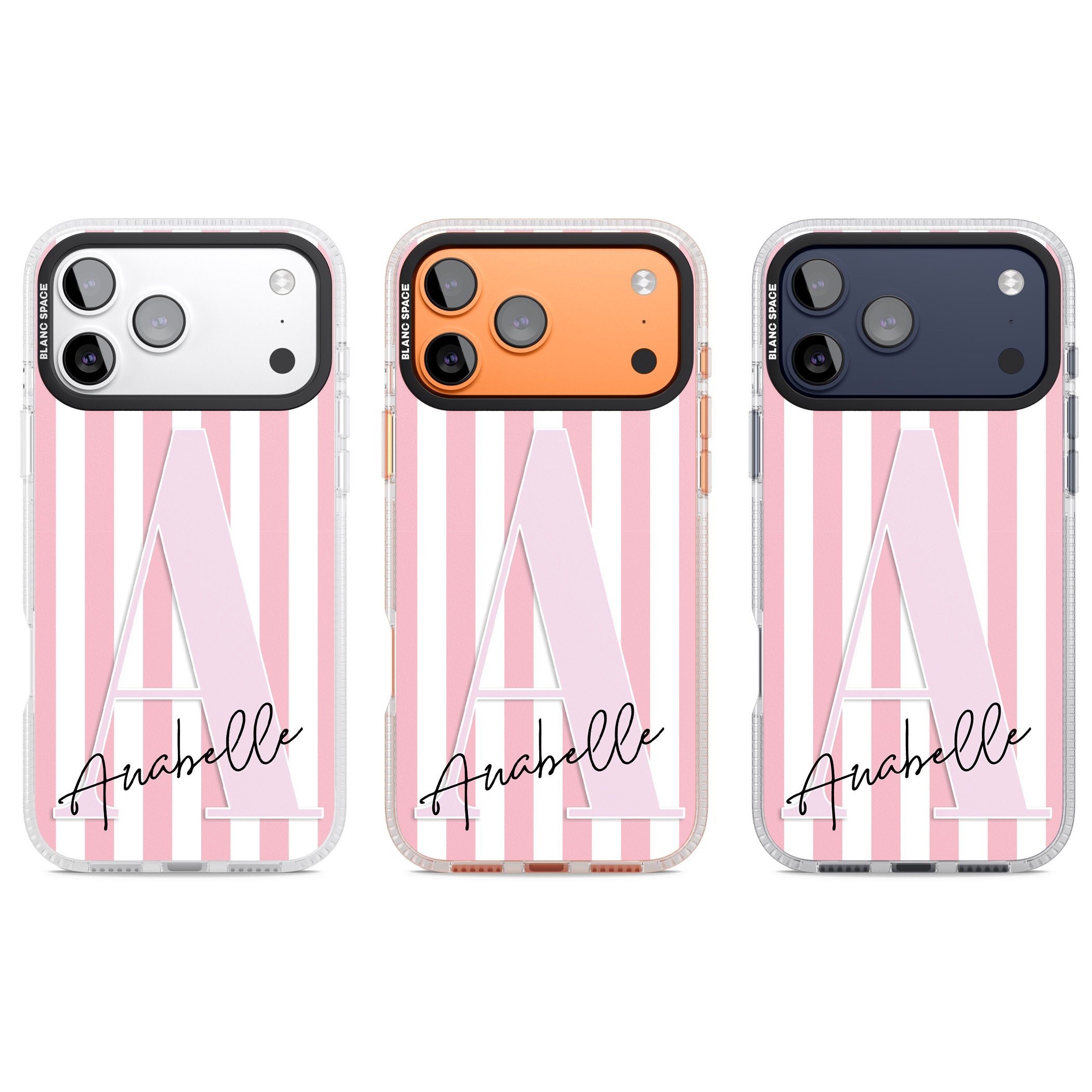 Personalised Pink Stripes & Monogram iPhone 17 Pro Impact Air Clear Phone Case APT Impact Protection