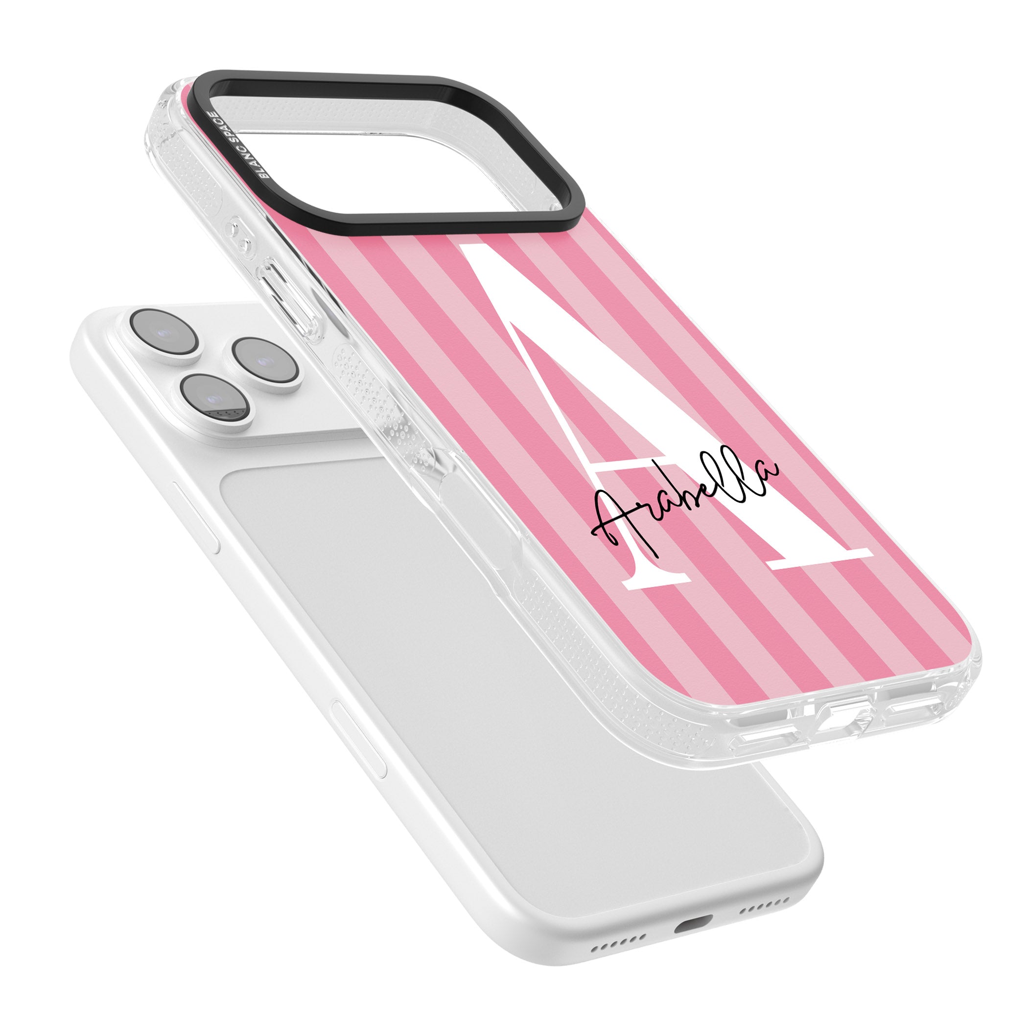 Personalised Pink Stripes Initial iPhone 17 Pro Impact Air Clear Phone Case Colours
