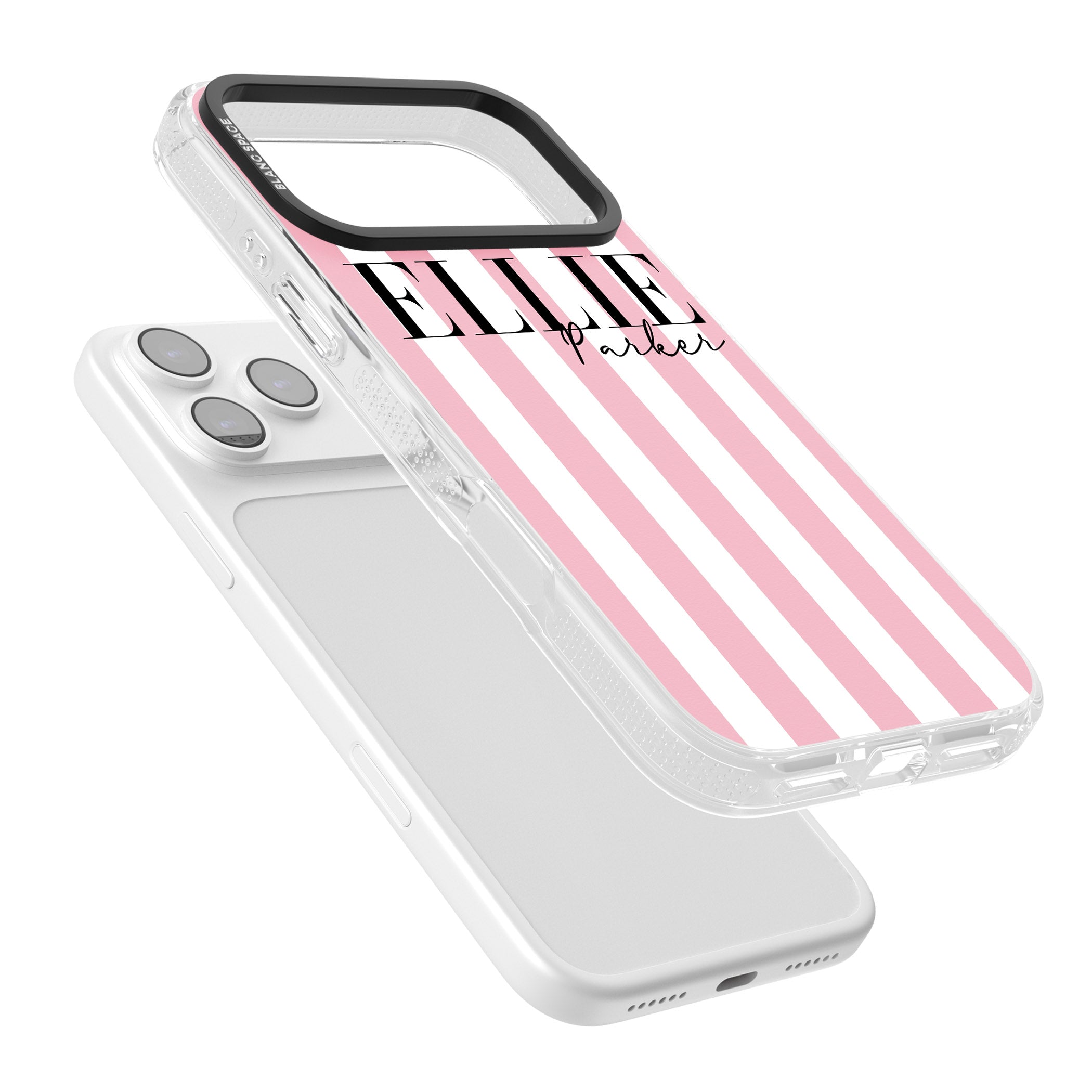 Personalised Pink Stripes iPhone 17 Pro Impact Air Clear Phone Case Colours