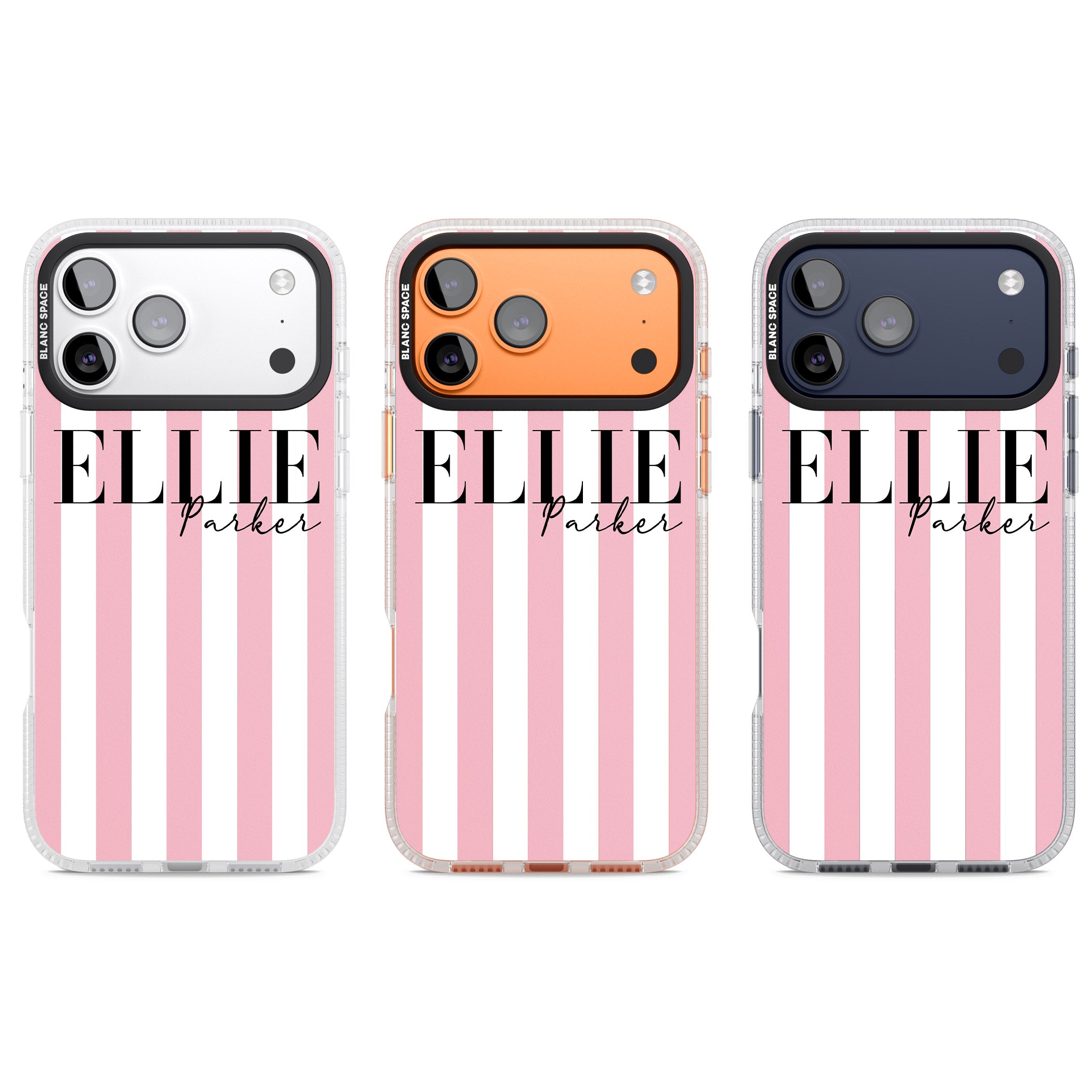 Personalised Pink Stripes iPhone 17 Pro Impact Air Clear Phone Case APT Impact Protection