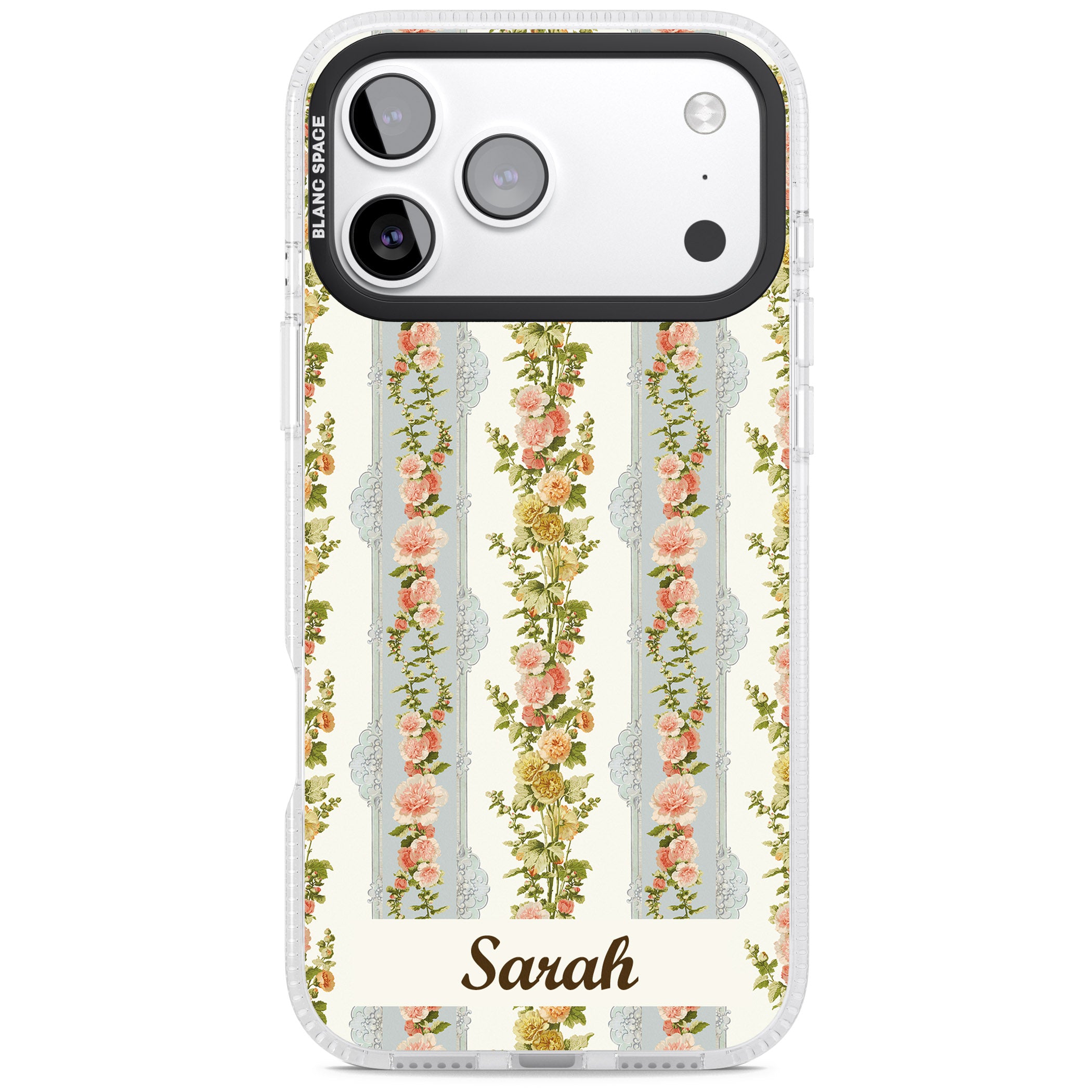 Personalised Vintage Floral Stripes iPhone 17 Pro Impact Air Clear Phone Case