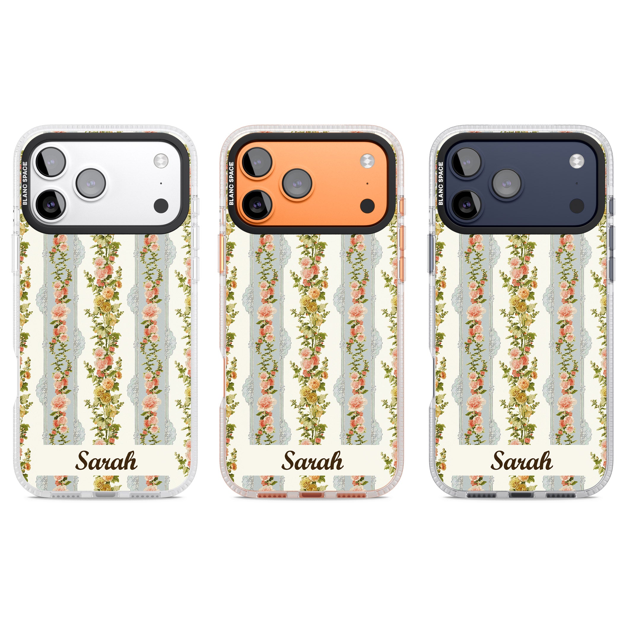 Personalised Vintage Floral Stripes iPhone 17 Pro Impact Air Clear Phone Case APT Impact Protection