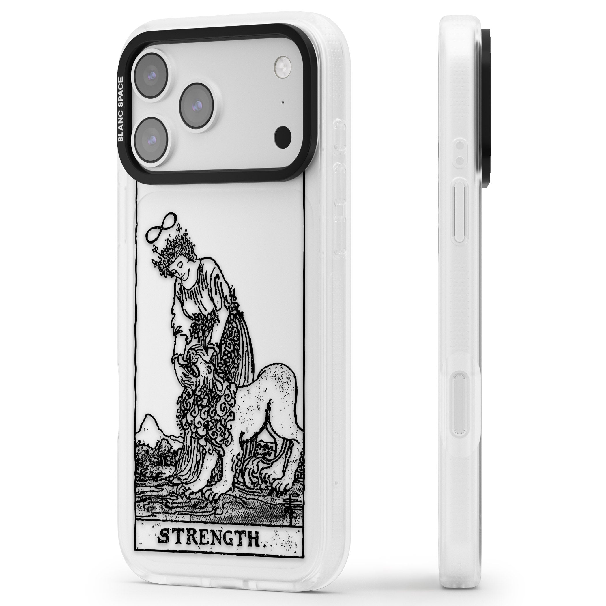 Personalised Strength Tarot Card (Clear) iPhone 17 Pro Impact Air Clear Phone Case Side Profile