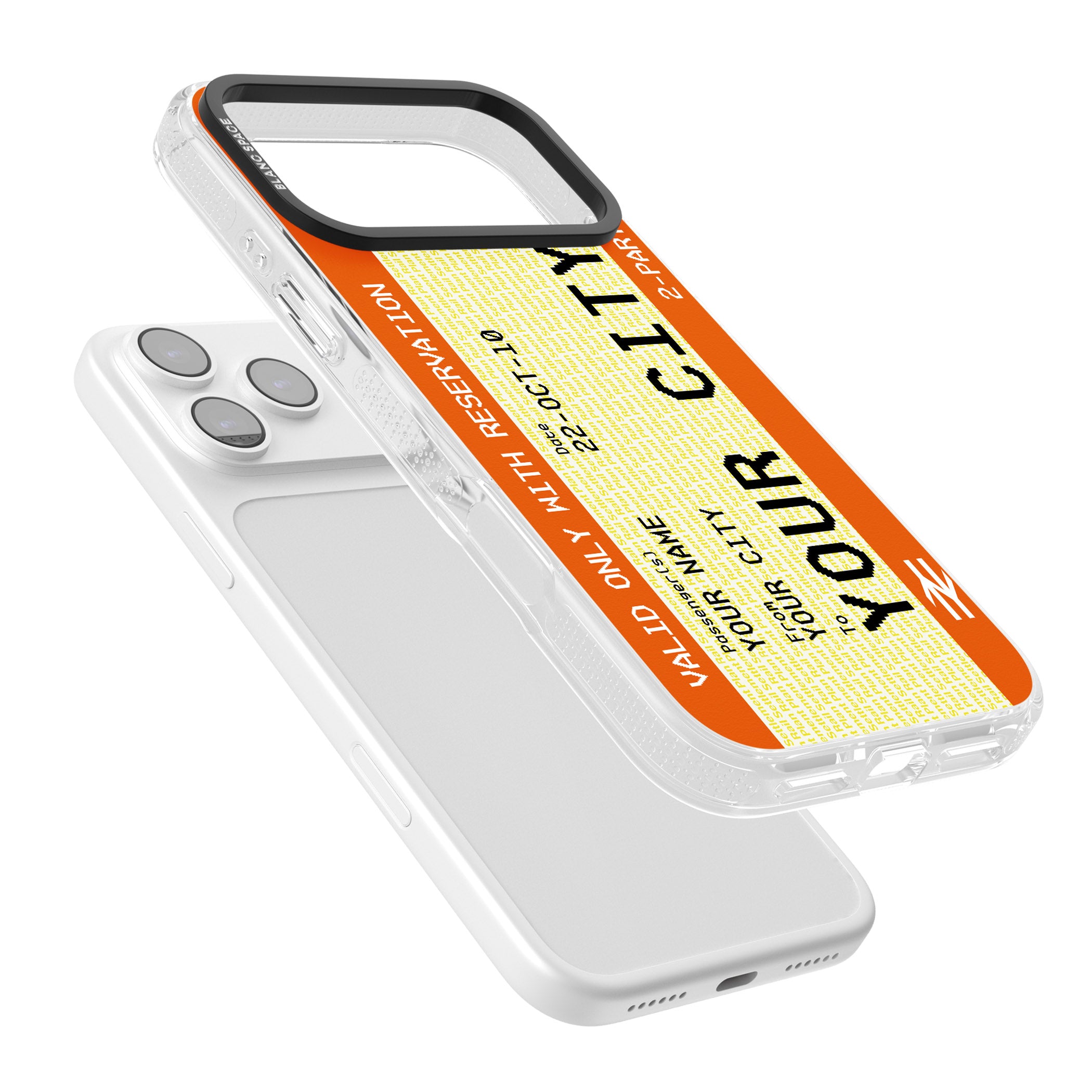 Personalised Create Your Own Train Ticket iPhone 17 Pro Impact Air Clear Phone Case Colours