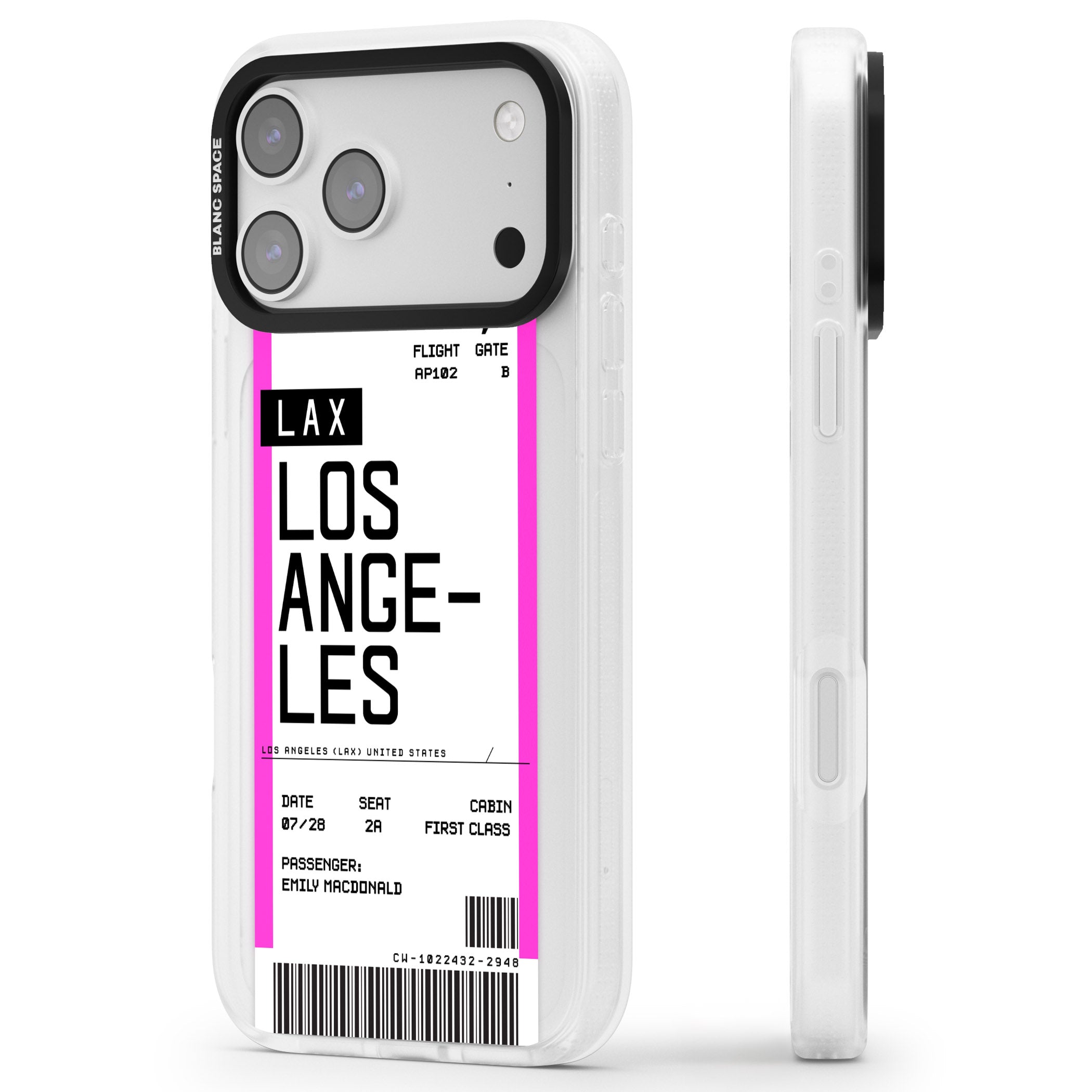 Personalised Los Angeles Boarding Pass iPhone 17 Pro Max Impact Air Clear Phone Case Side Profile