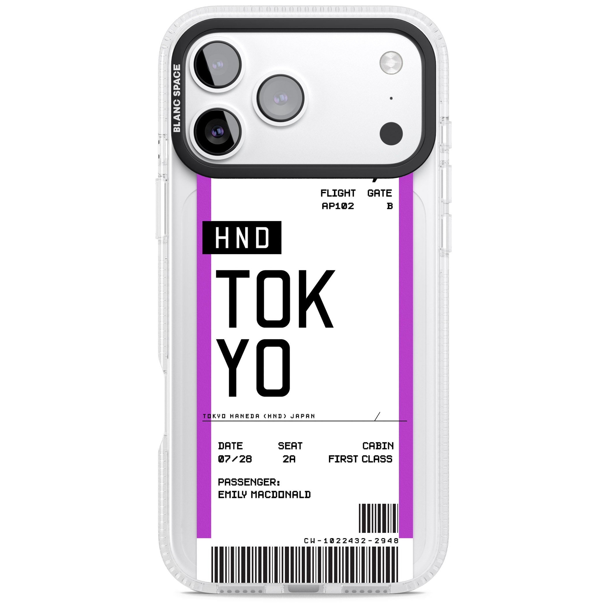 Personalised Tokyo Boarding Pass iPhone 17 Pro Impact Air Clear Phone Case