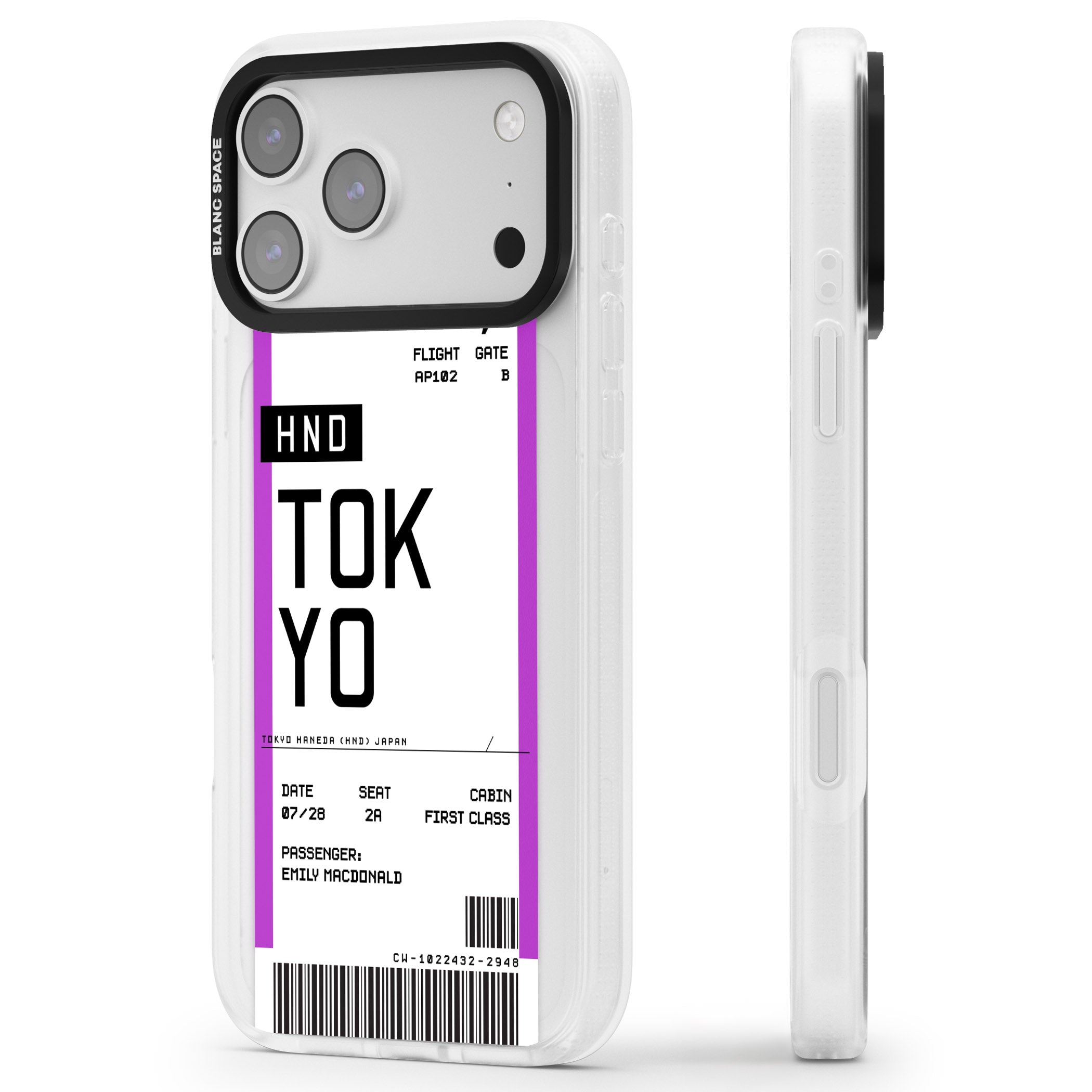 Personalised Tokyo Boarding Pass iPhone 17 Pro Max Impact Air Clear Phone Case Side Profile