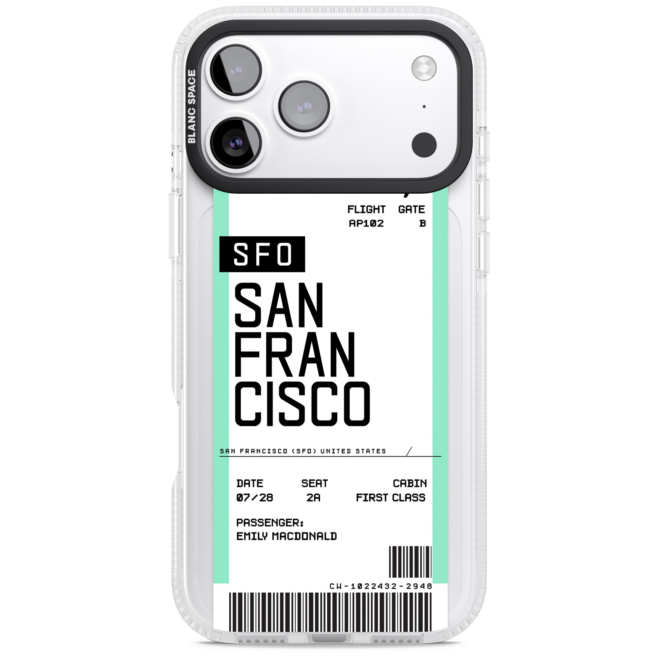 Personalised San Francisco Boarding Pass iPhone 17 Pro Max Impact Air Clear Phone Case