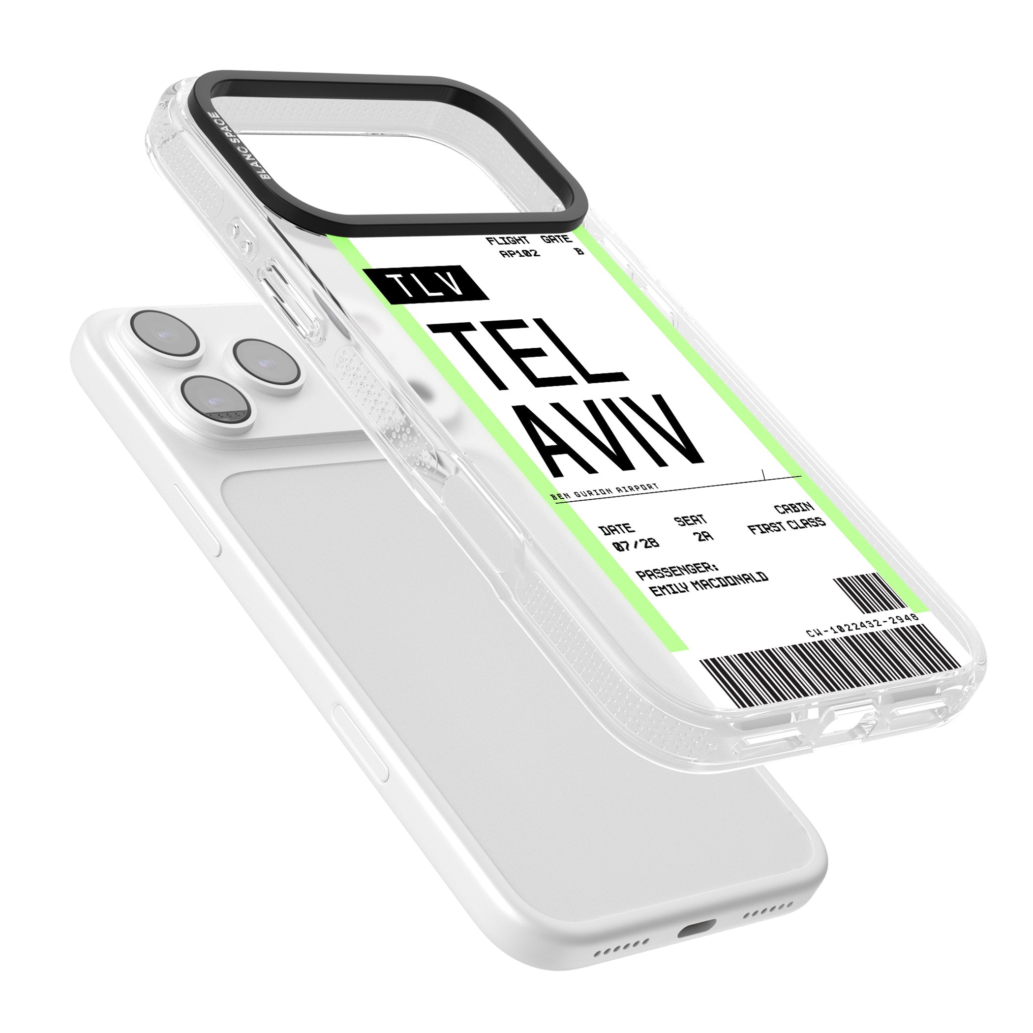 Personalised Tel Aviv Boarding Pass iPhone 17 Pro Impact Air Clear Phone Case Colours