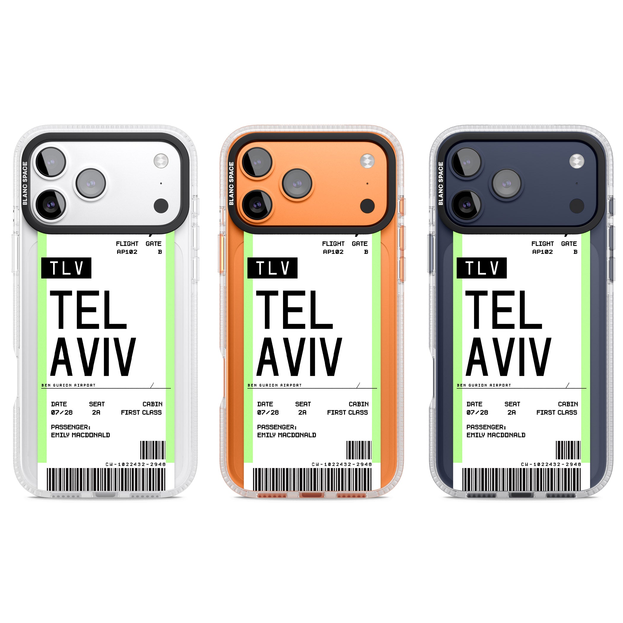 Personalised Tel Aviv Boarding Pass iPhone 17 Pro Impact Air Clear Phone Case APT Impact Protection