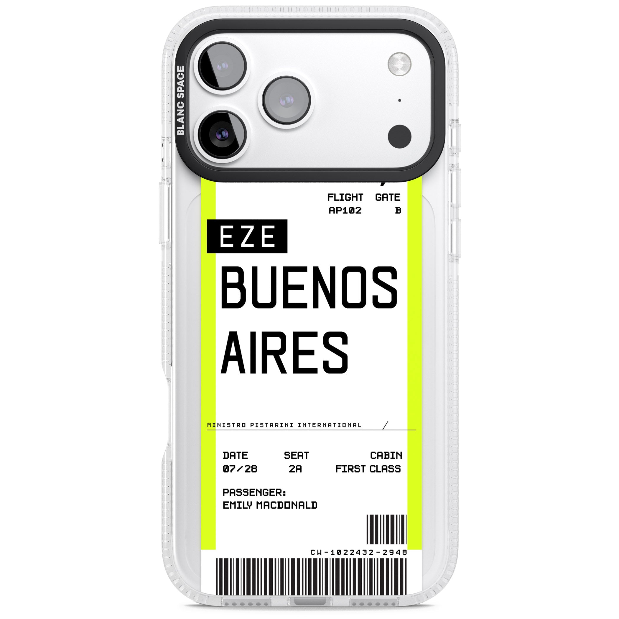 Personalised Buenos Aires Boarding Pass iPhone 17 Pro Impact Air Clear Phone Case