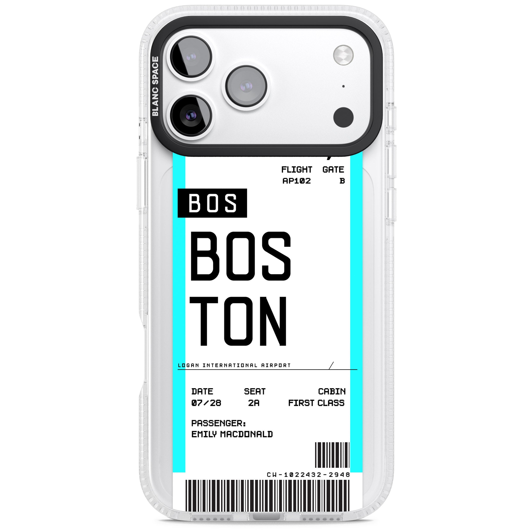 Personalised Boston Boarding Pass iPhone 17 Pro Impact Air Clear Phone Case