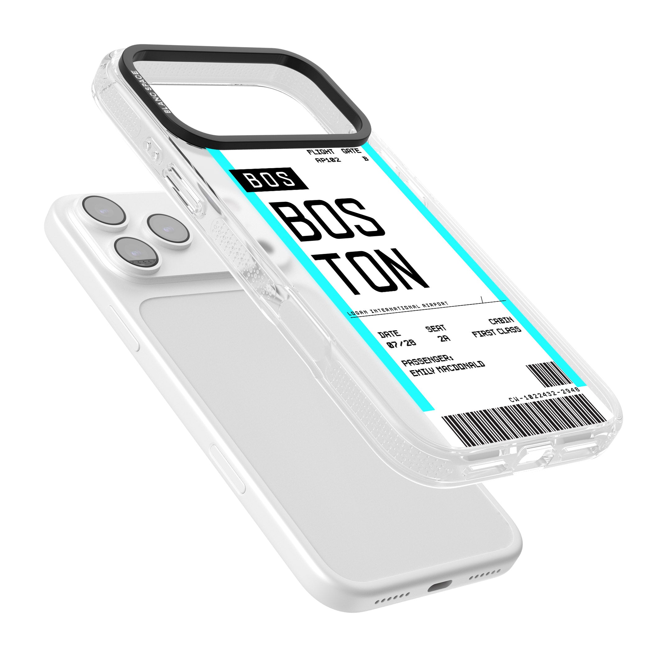 Personalised Boston Boarding Pass iPhone 17 Pro Impact Air Clear Phone Case Colours