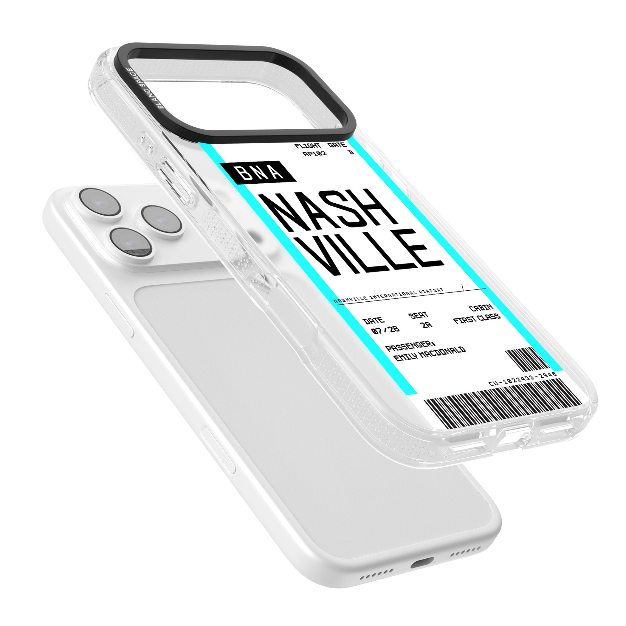Personalised Nashville Boarding Pass iPhone 17 Pro Impact Air Clear Phone Case Colours